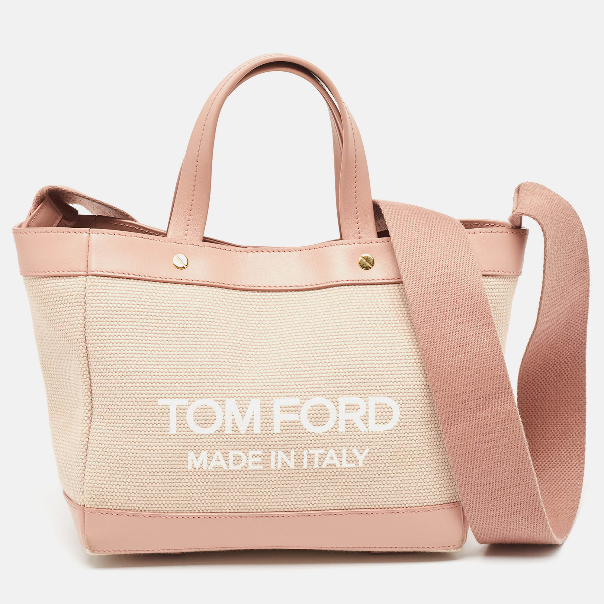 Tom ford pink canvas and leather t screw tote