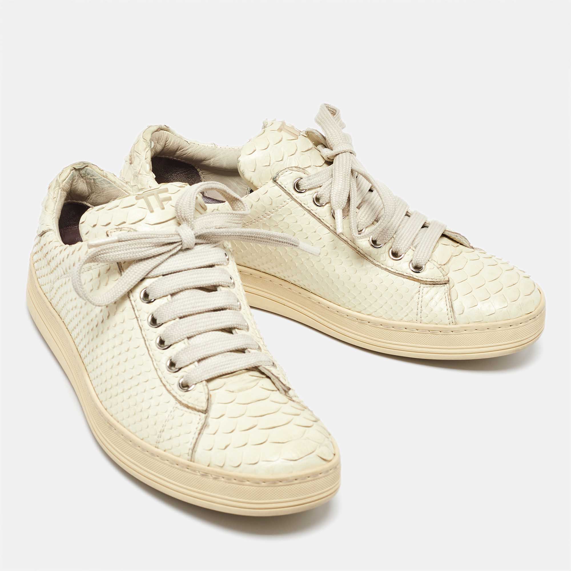 Tom Ford Cream Python Leather Low Top Sneakers Size 38