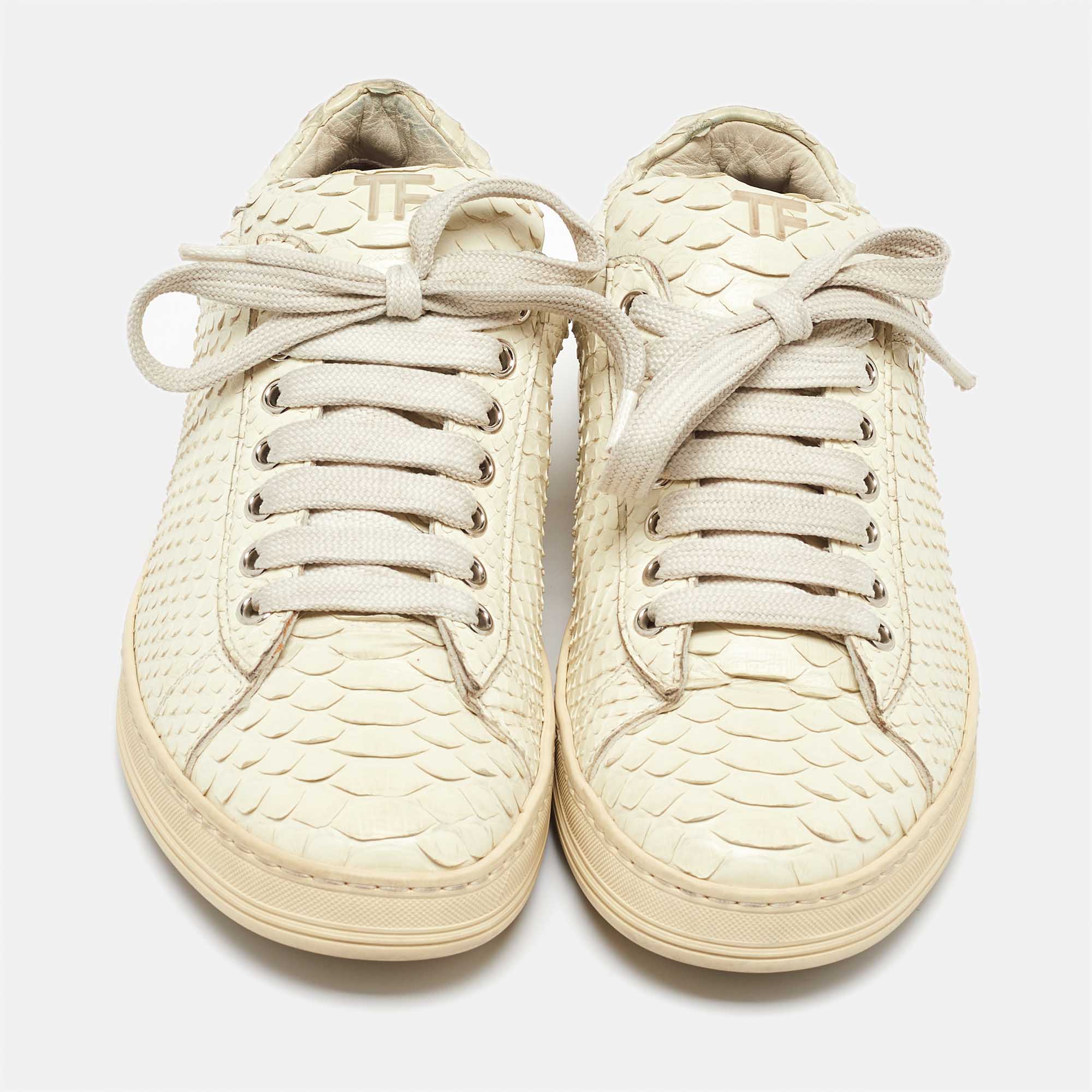 Tom Ford Cream Python Leather Low Top Sneakers Size 38