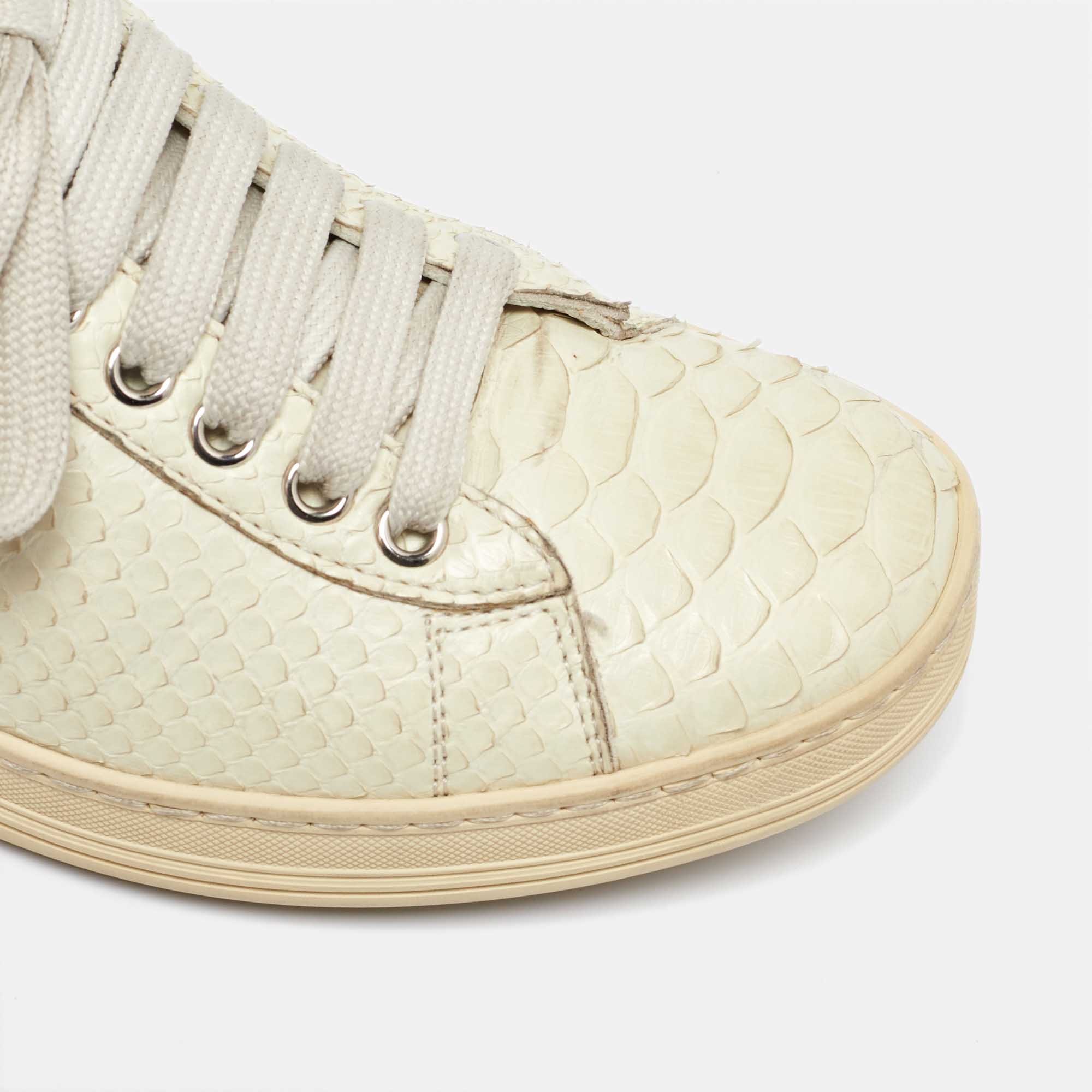 Tom Ford Cream Python Leather Low Top Sneakers Size 38