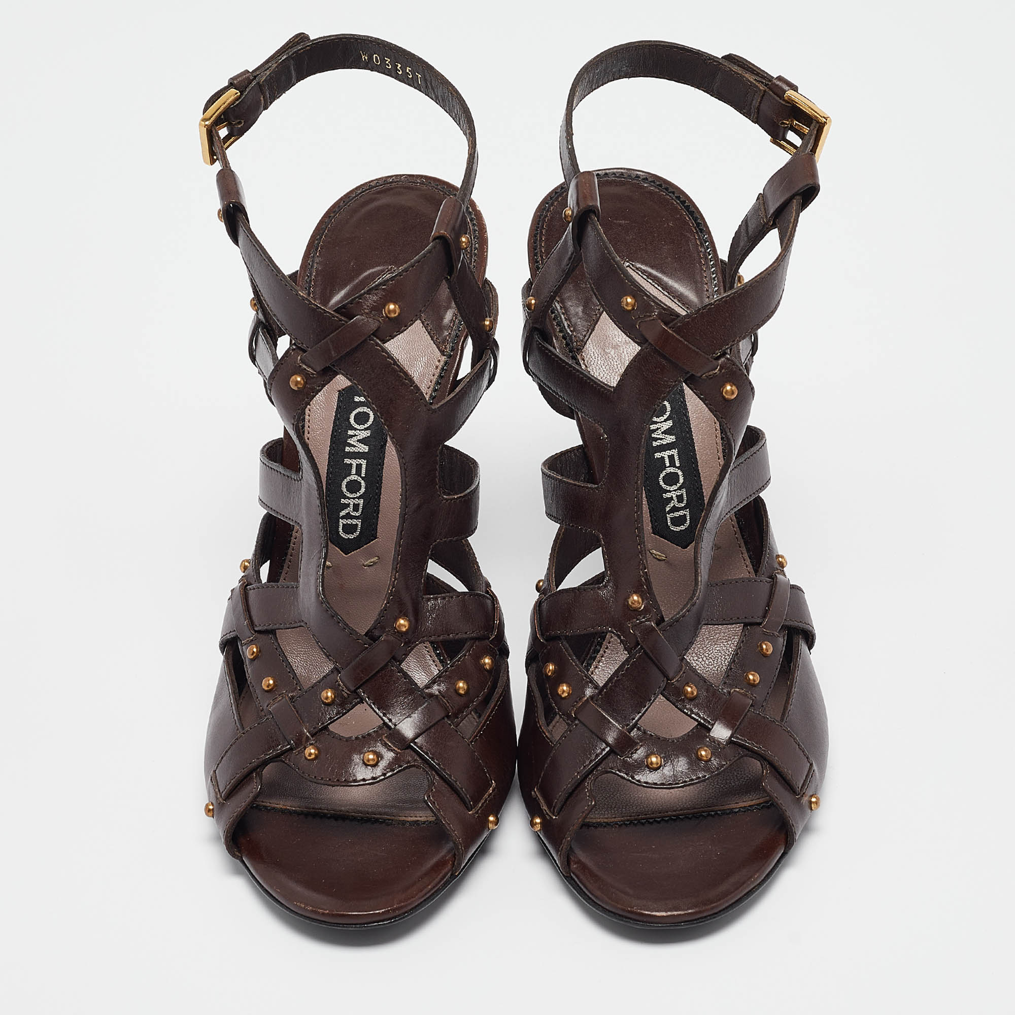 Tom Ford Brown Leather Ankle Strap Sandals Size 41