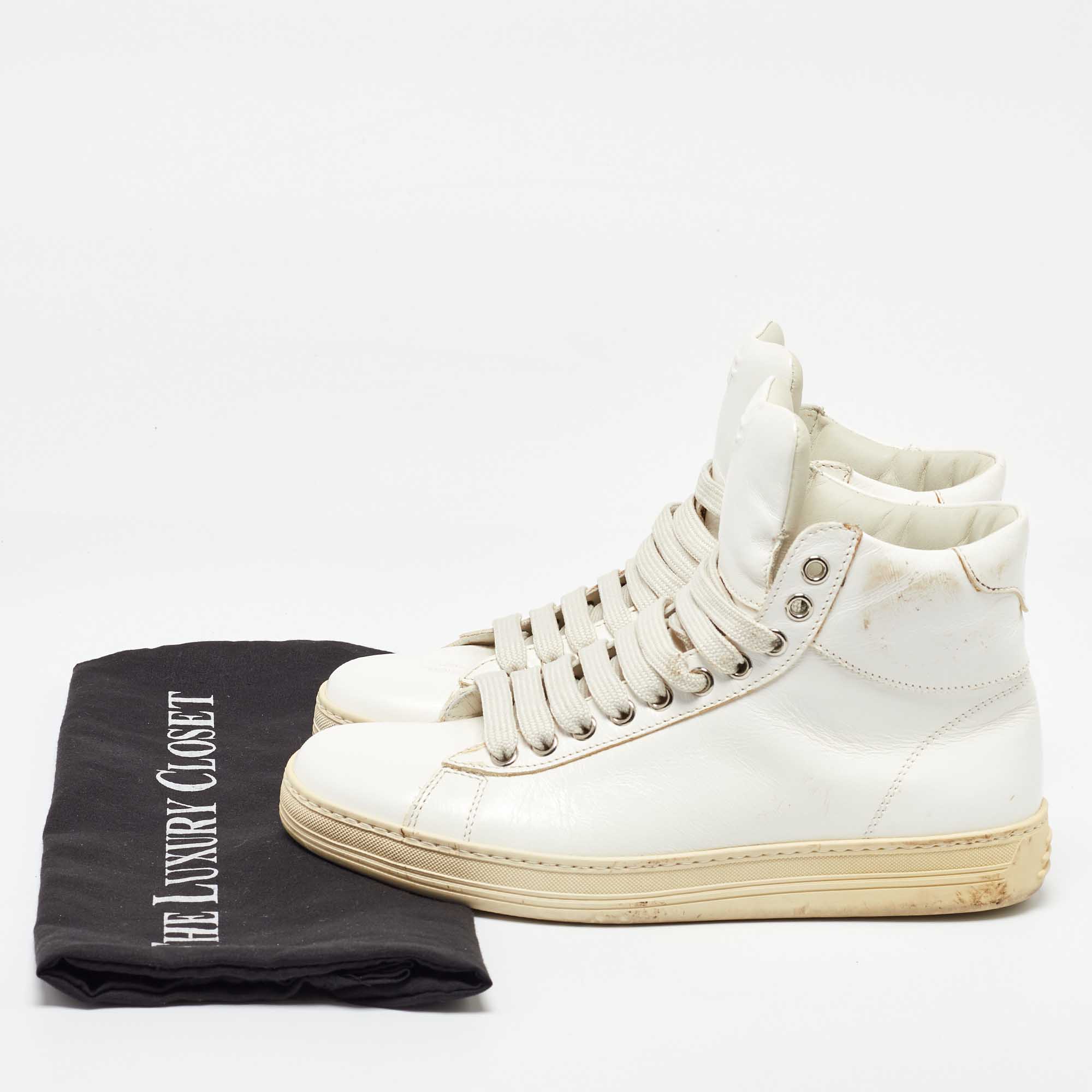 Tom Ford White Leather Russell High Top Sneakers Size 37