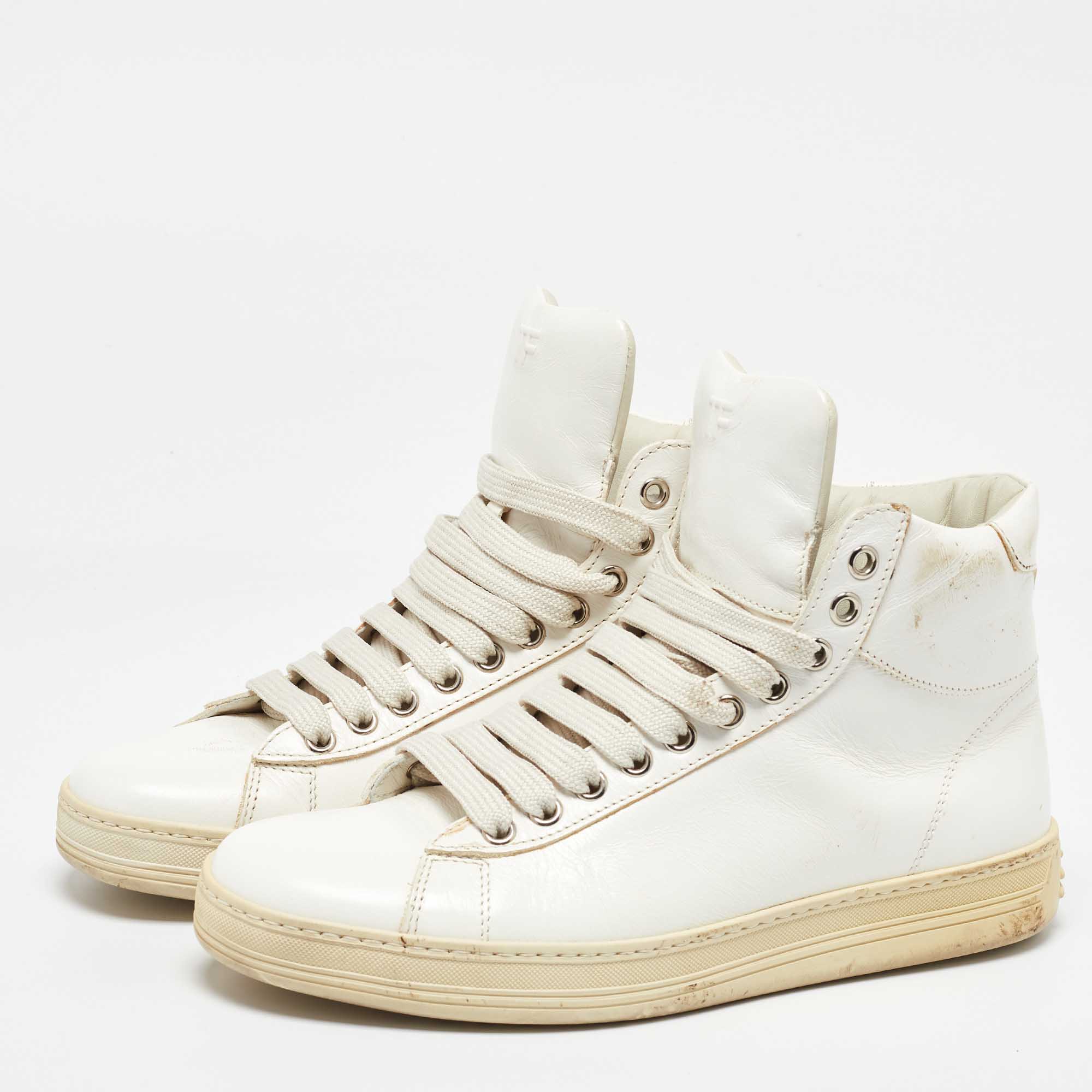 Tom Ford White Leather Russell High Top Sneakers Size 37