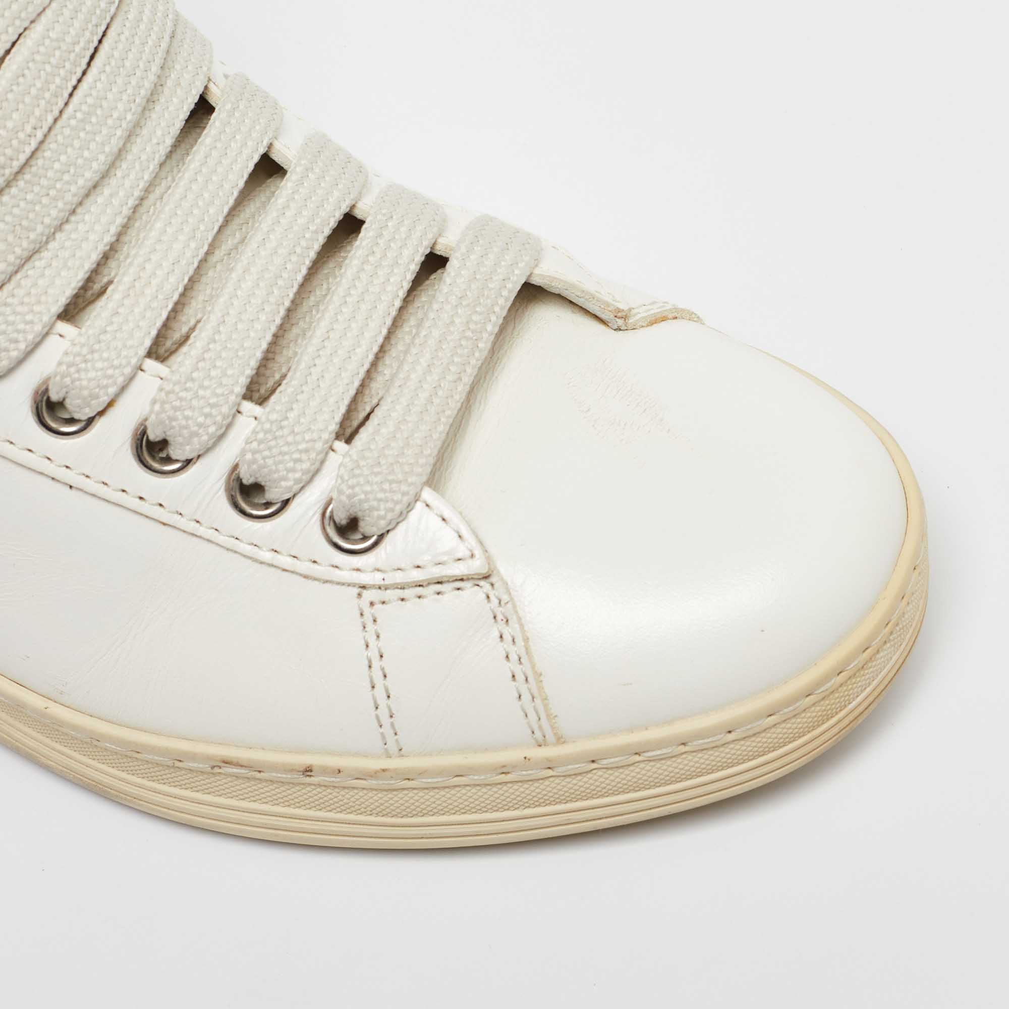 Tom Ford White Leather Russell High Top Sneakers Size 37