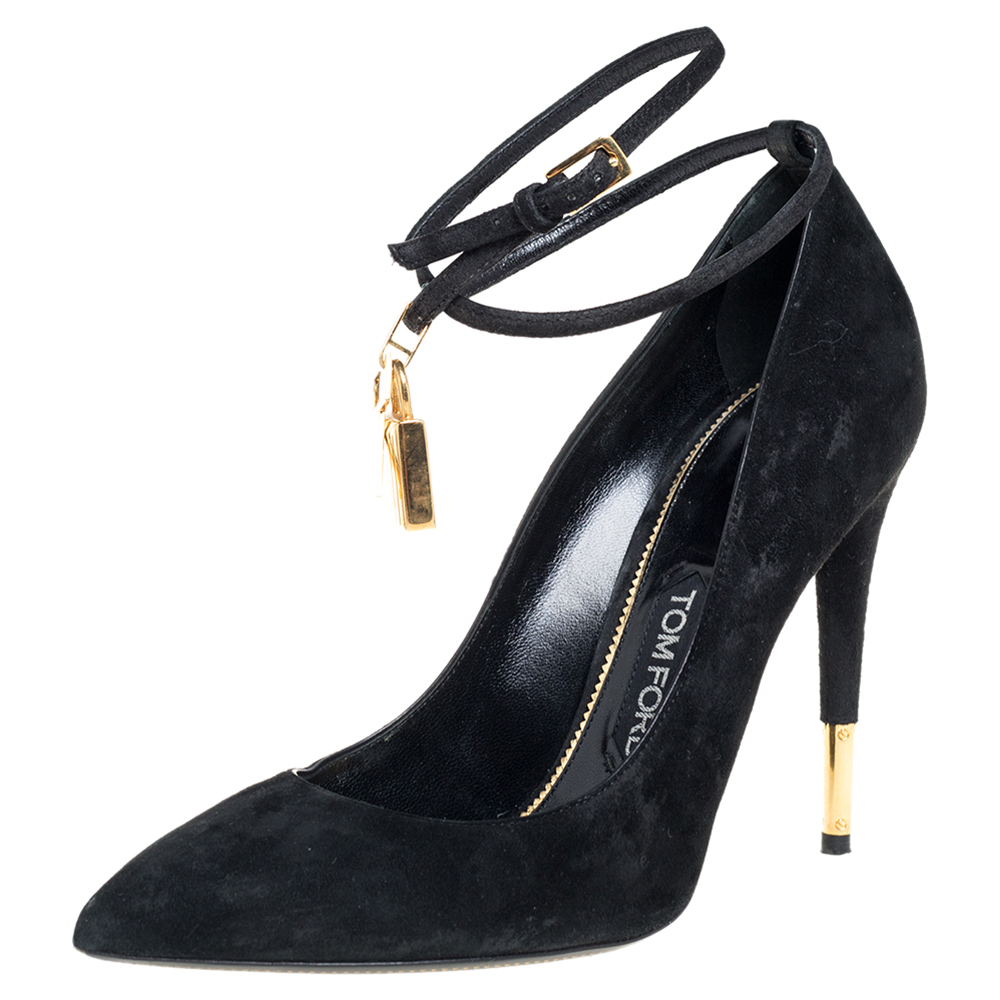 Tom Ford Black Suede Ankle Strap Luck Pumps Size 40