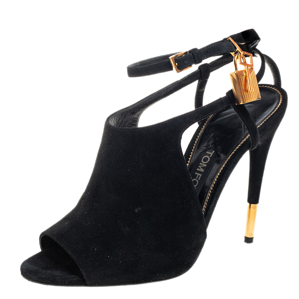 Tom Ford Black Suede Peep Toe Ankle Strap Sandals Size 40