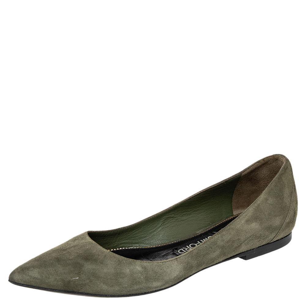 Tom Ford Green Suede Pointed Toe Ballet Flats Size 36