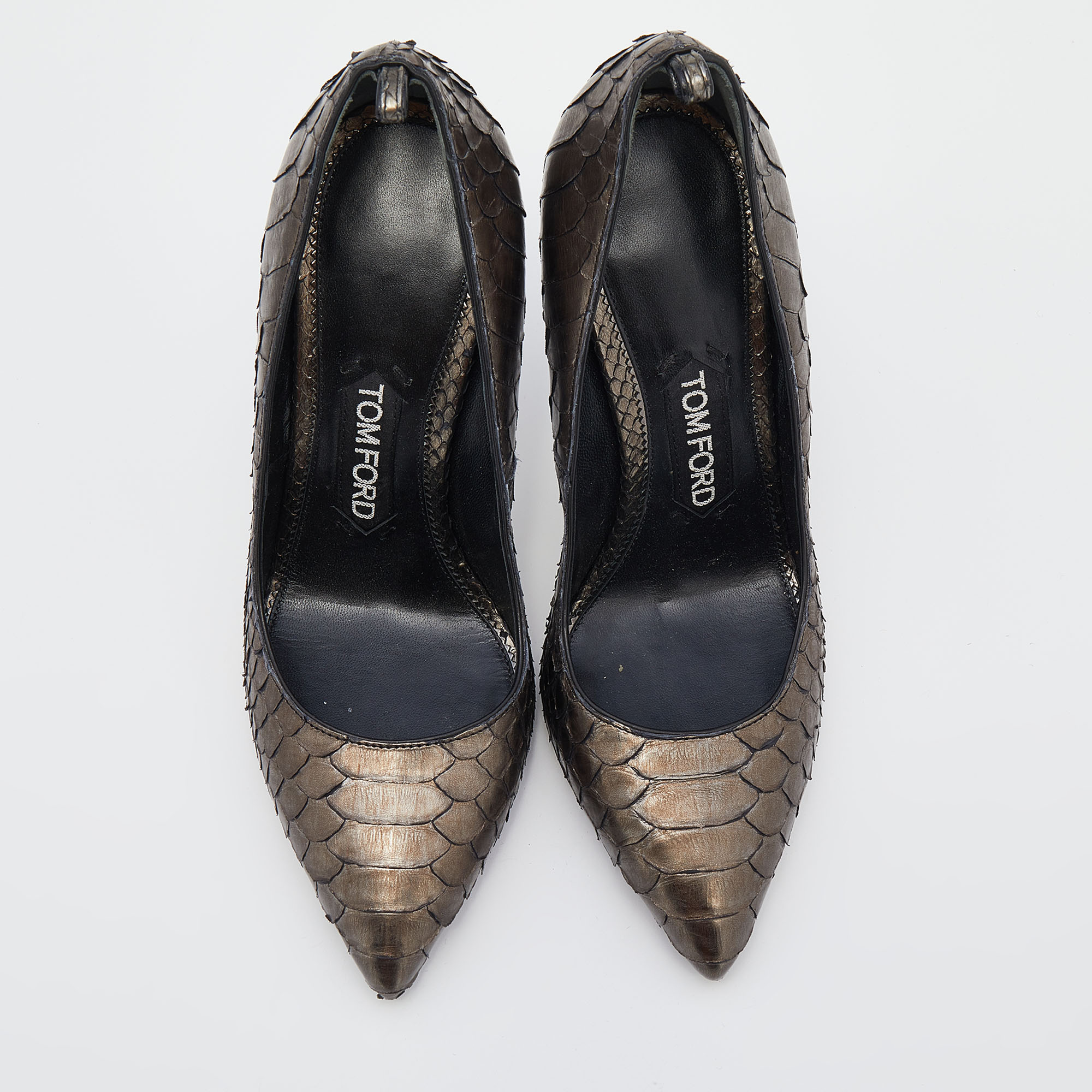 Tom Ford Metallic Grey Python Leather Pointed Toe Pumps Size 35