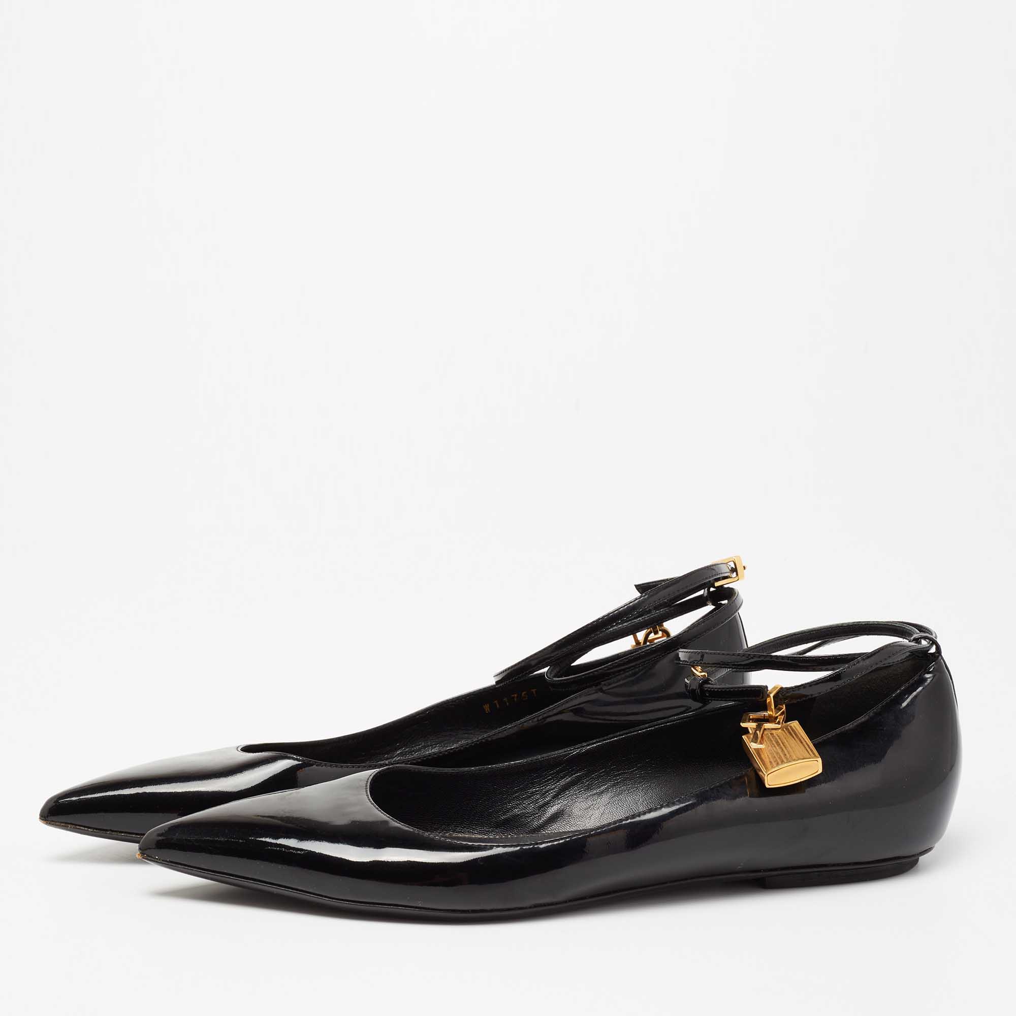 

Tom Ford Black Patent Leather Ankle Wrap Lock Ballet Flats Size