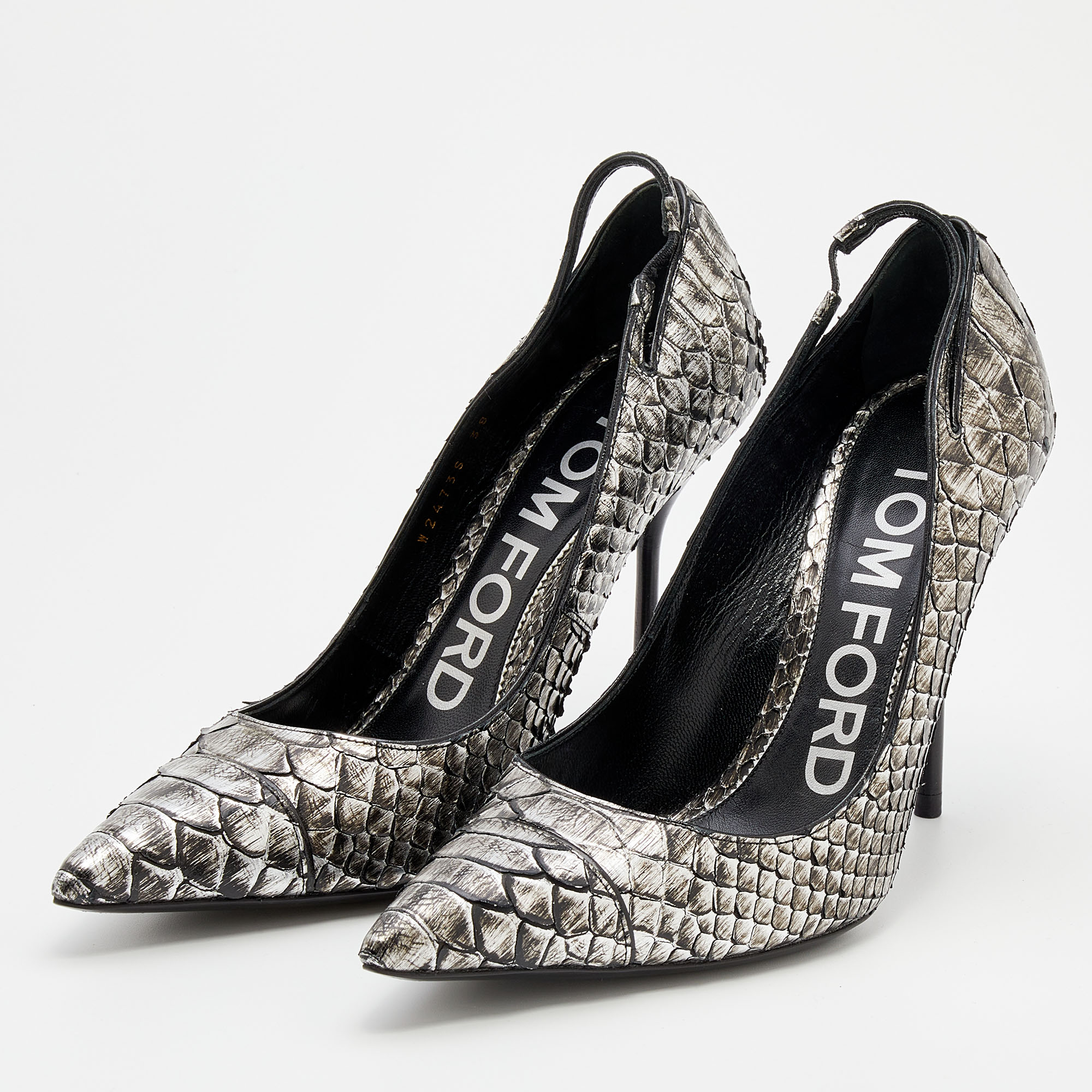 

Tom Ford Metallic Silver Python Leather Pointed Toe Pumps Size