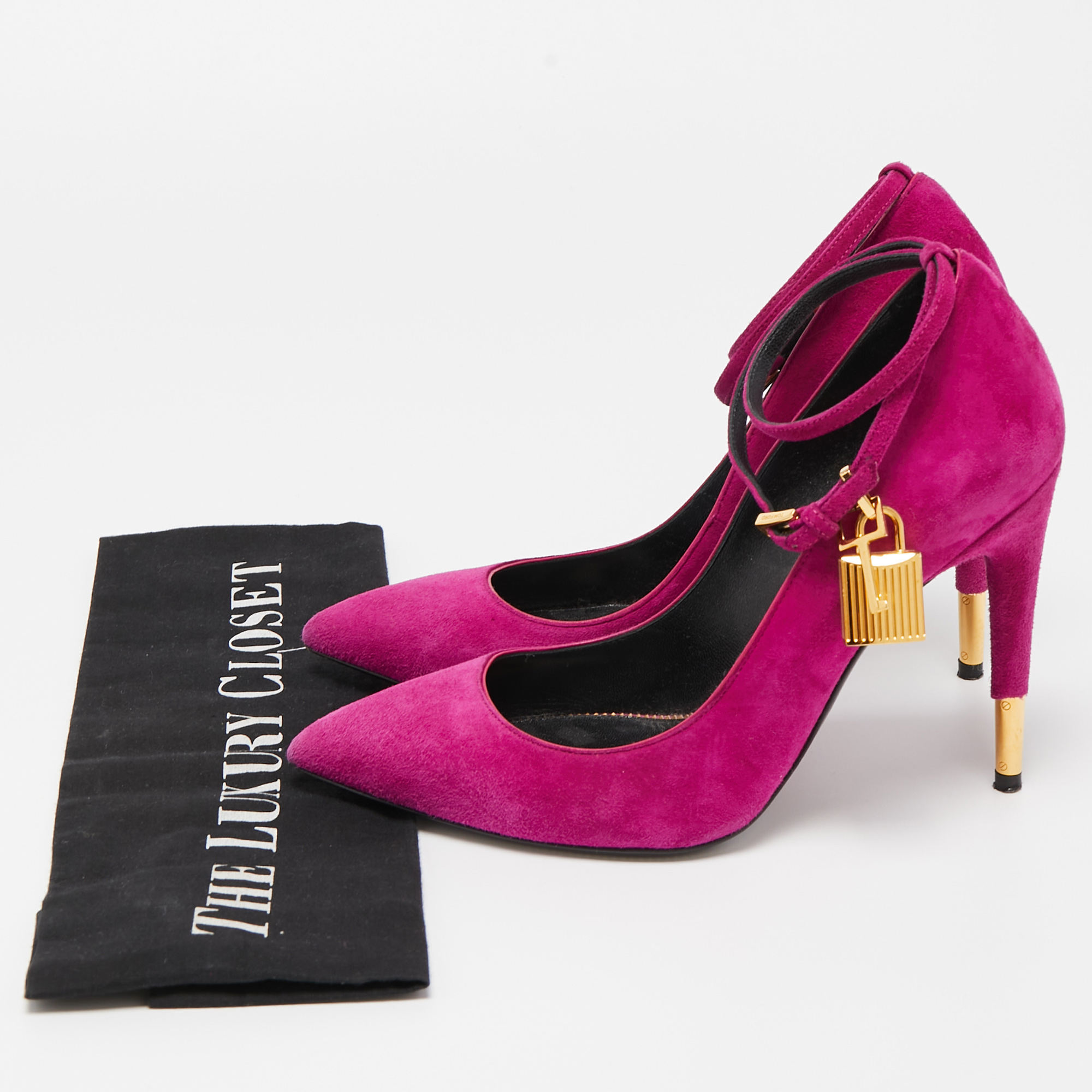 Tom Ford Purple Suede Pointed Toe Padlock Pumps Size 36.5