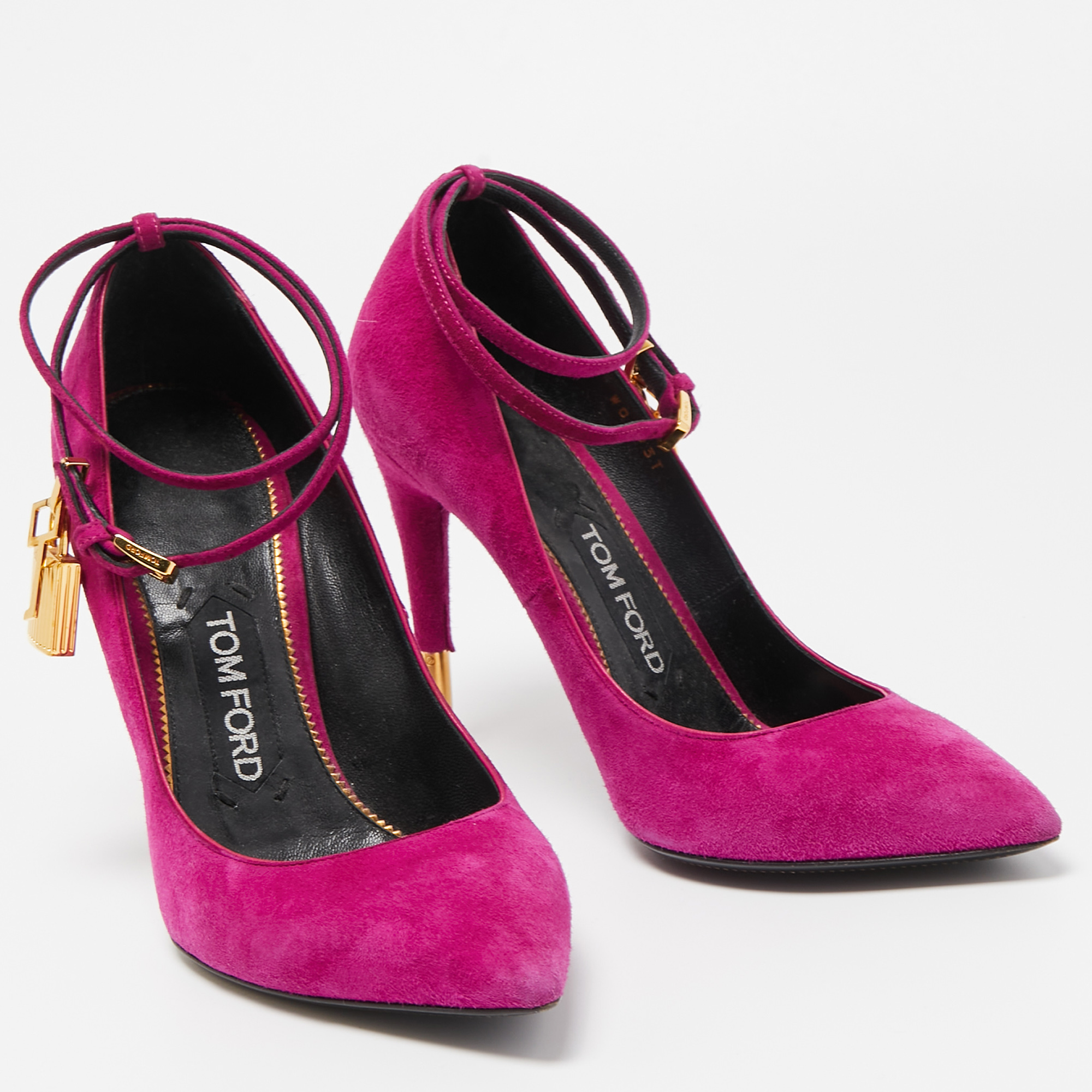 Tom Ford Purple Suede Pointed Toe Padlock Pumps Size 36.5