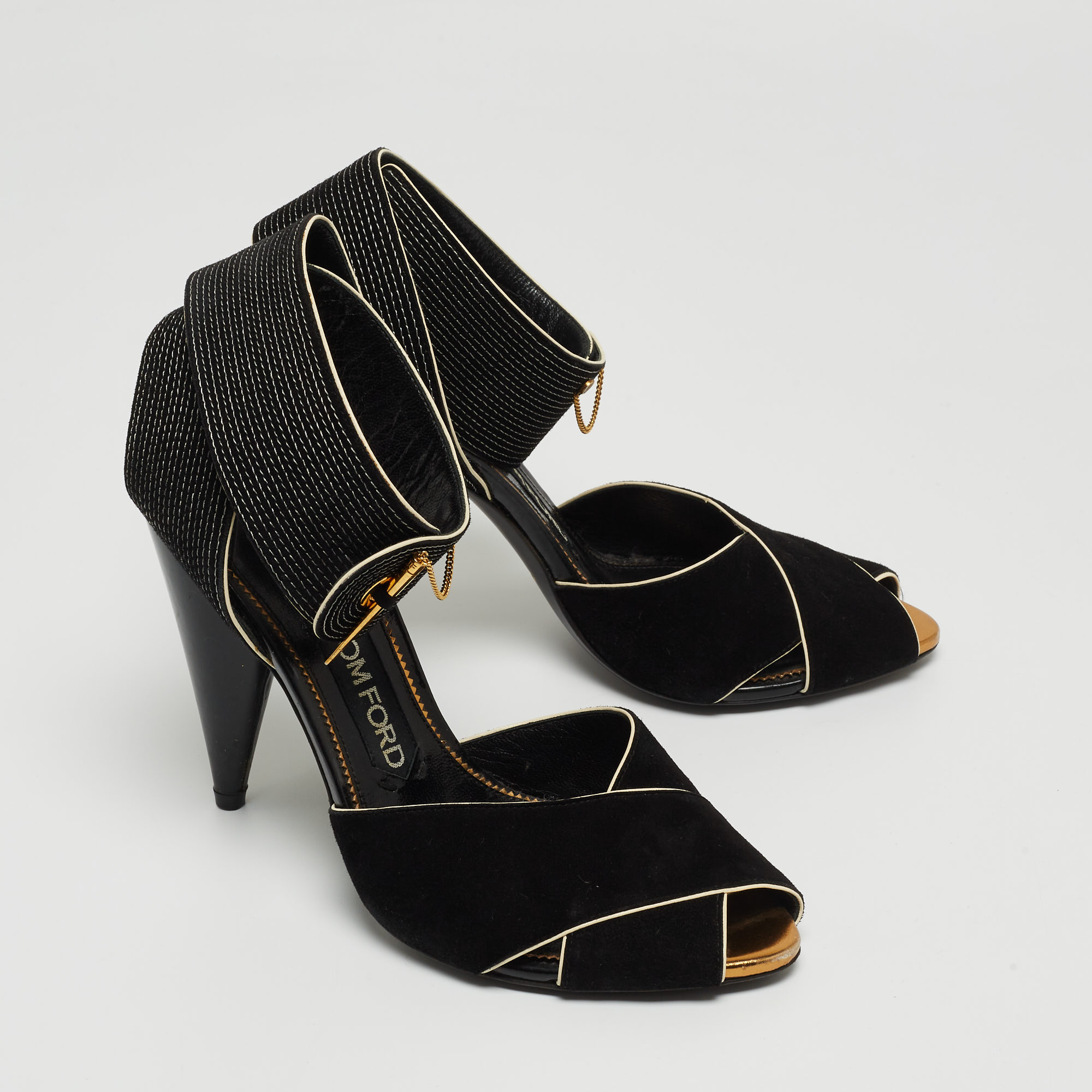 Tom Ford Black Suede Ankle Wrap Crisscross Sandals Size 37