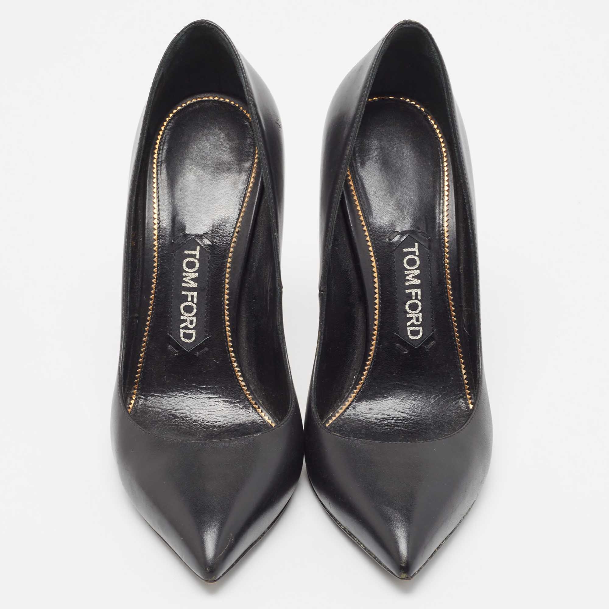 Tom Ford Black Leather Pointed Toe  Pumps Size 38.5