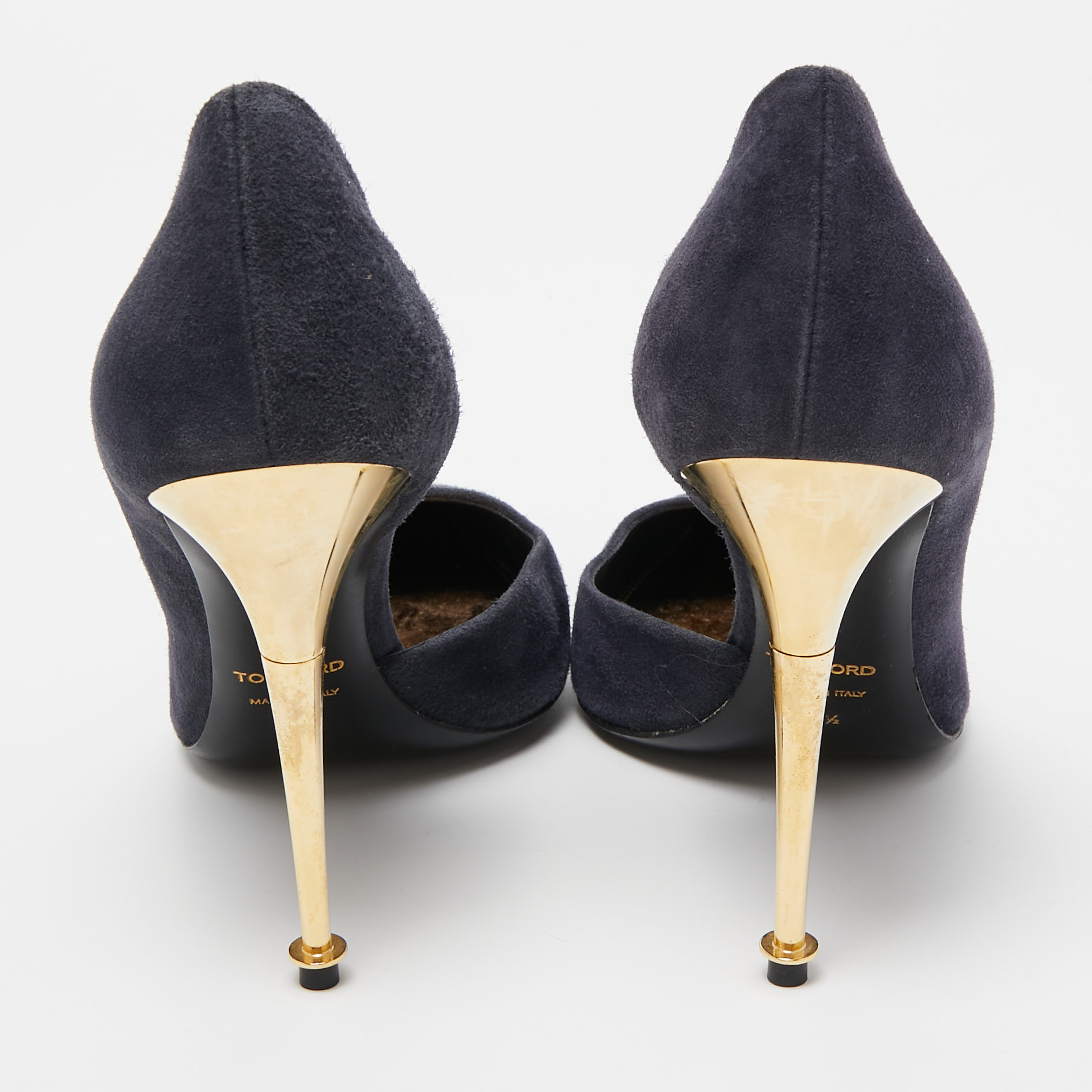 Tom Ford  Navy Blue Suede Pointed Toe Dorsay Pumps Size 38.5
