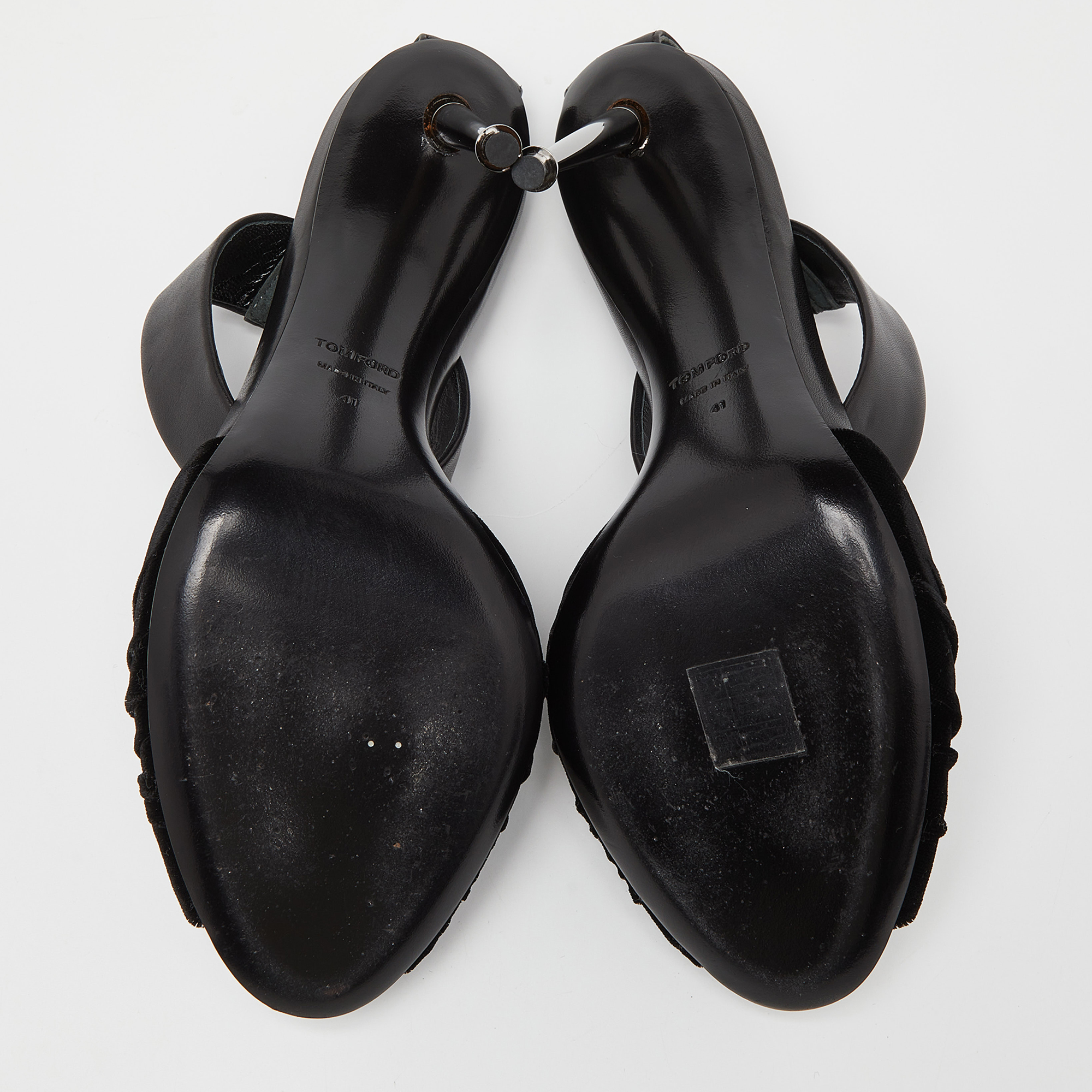 Tom Ford Black Velvet And Leather Ankle Strap Sandals Size 41