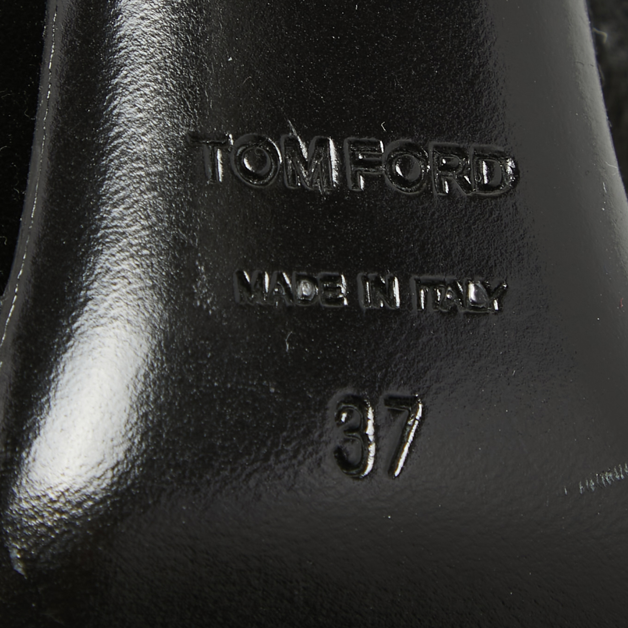 Tom Ford Black Velvet Crystal Embellished TF Slingback Pumps Size 37