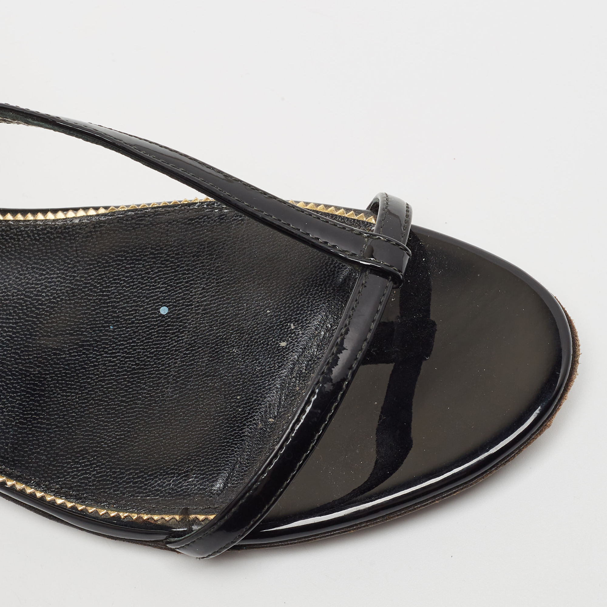 Tom Ford Black Patent Leather T Strap Padlock Flat Sandals Size 37.5