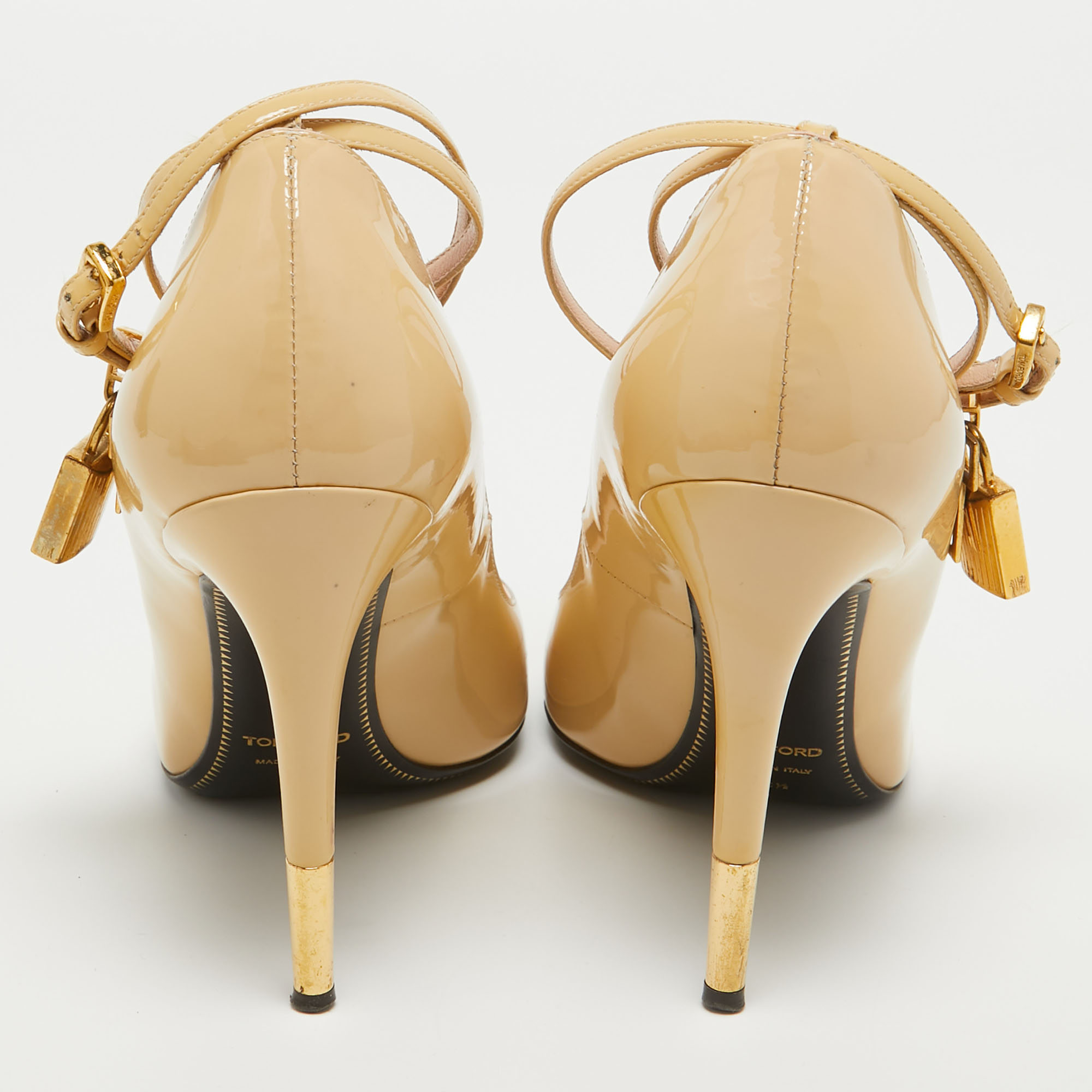 Tom Ford Beige Patent Leather Padlock Pumps Size 38.5
