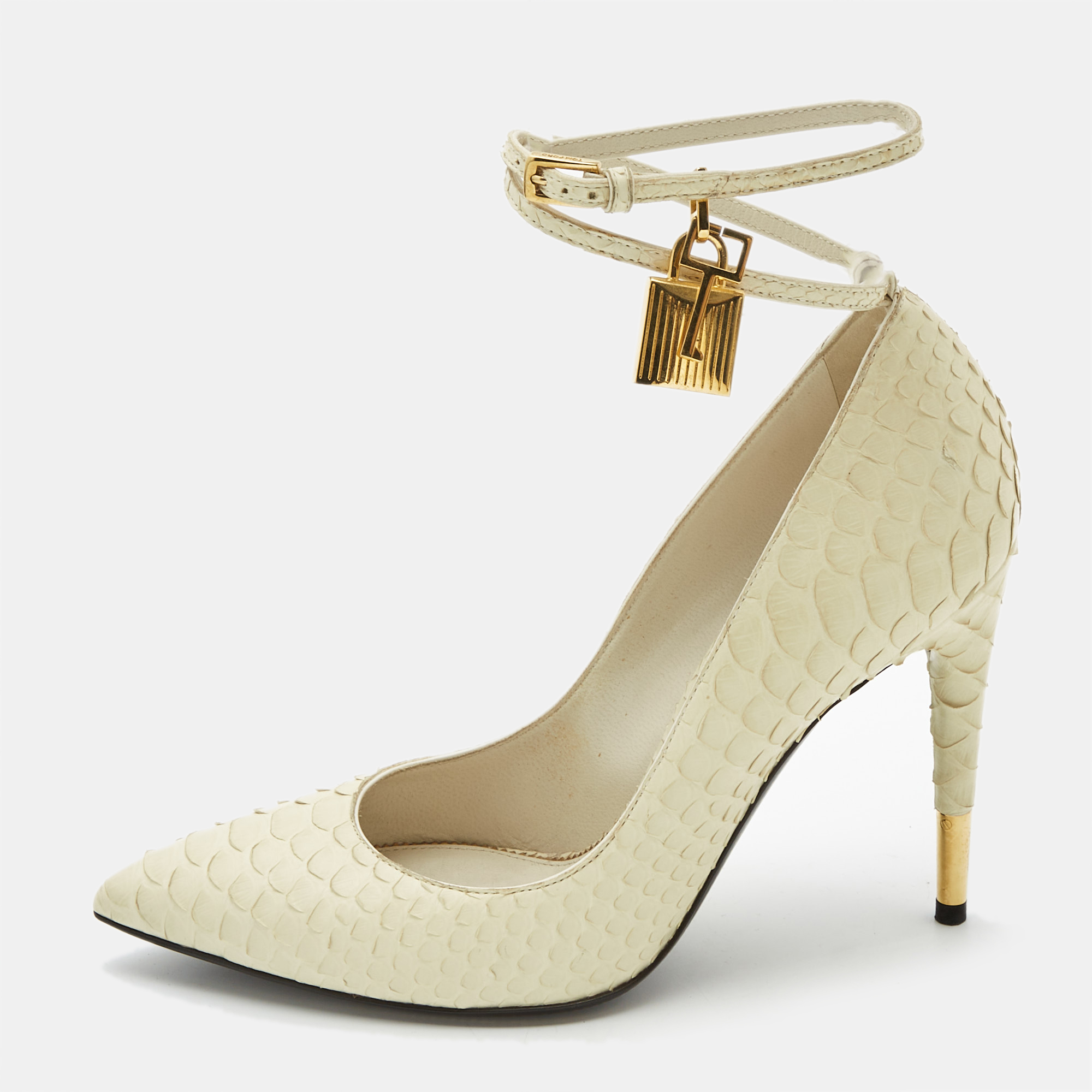 Tom ford white python leather padlock pumps size 37.5