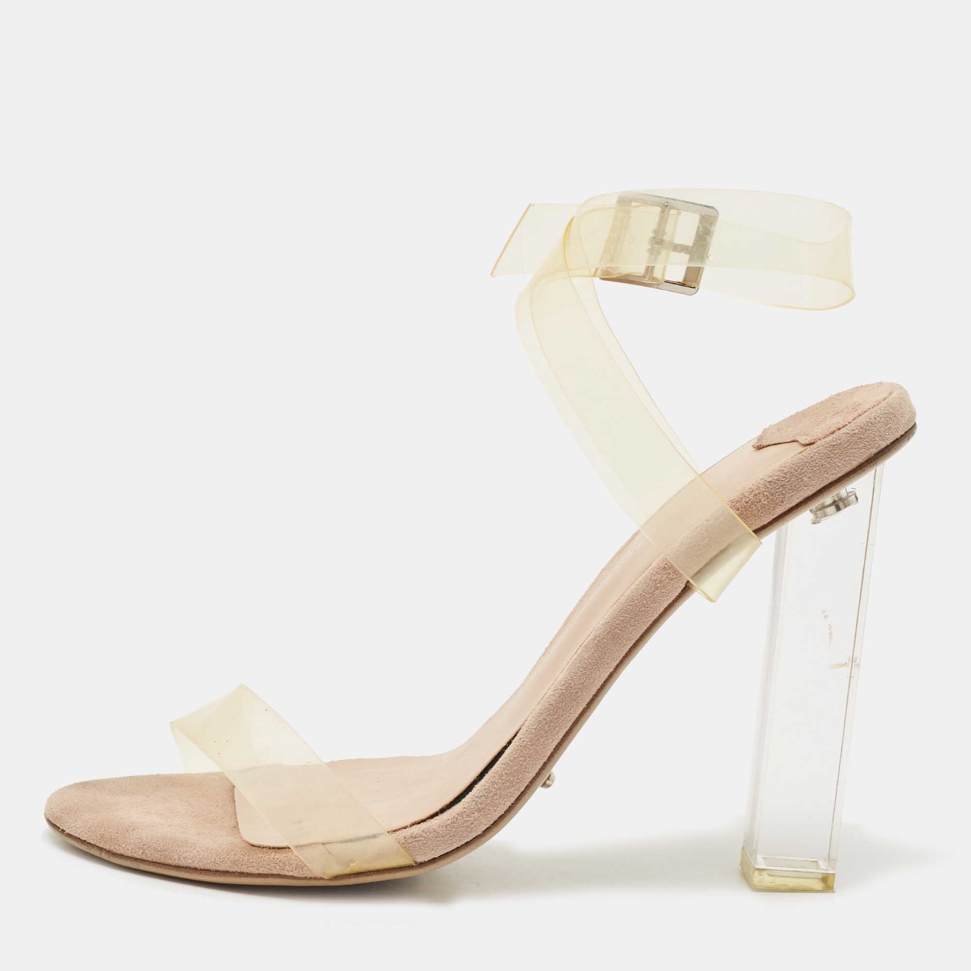 Tony Bianco Beige PVC And Suede Ankle Strap Sandals Size 38