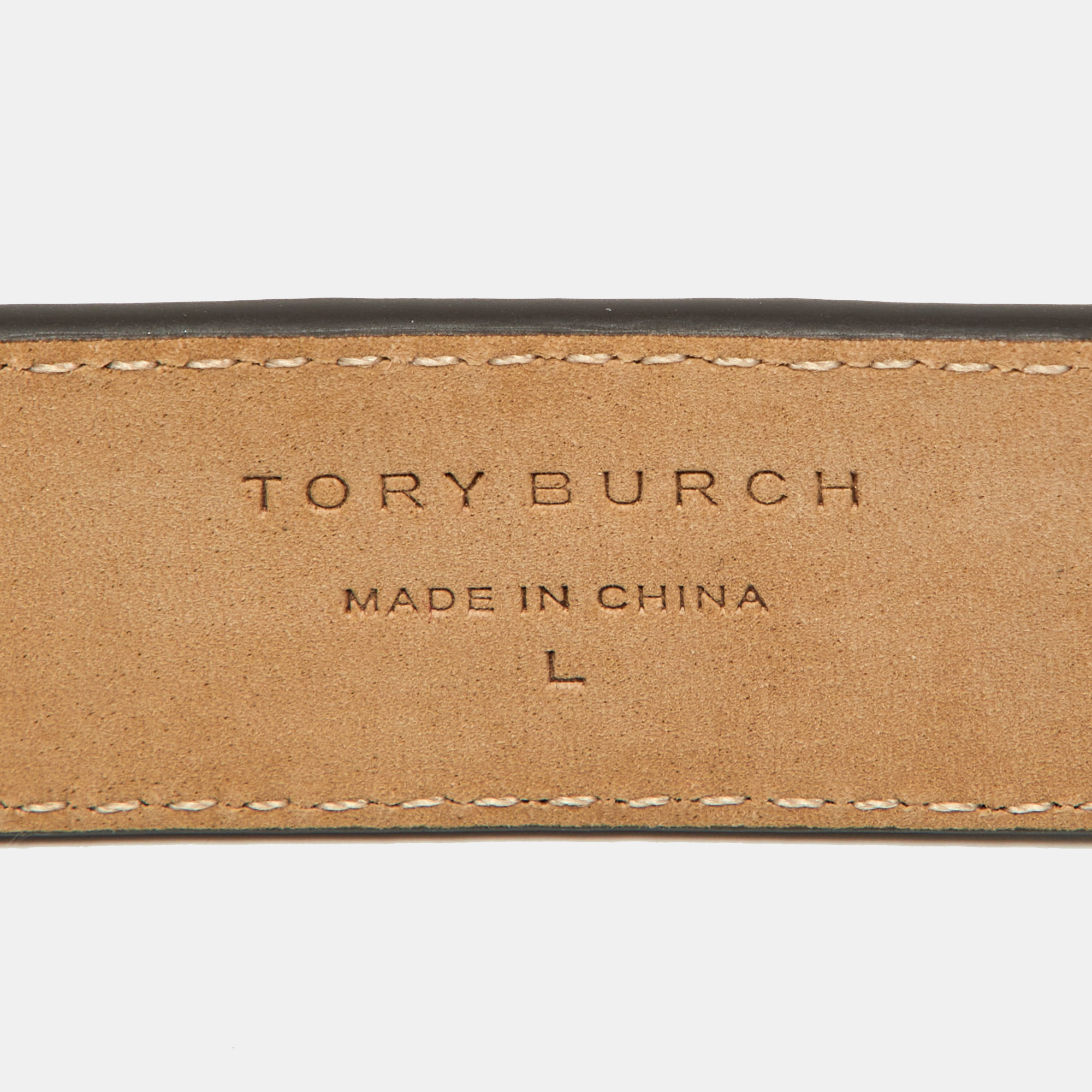 Tory Burch Beige Embossed Logo Leather Large Logo Belt 95CM