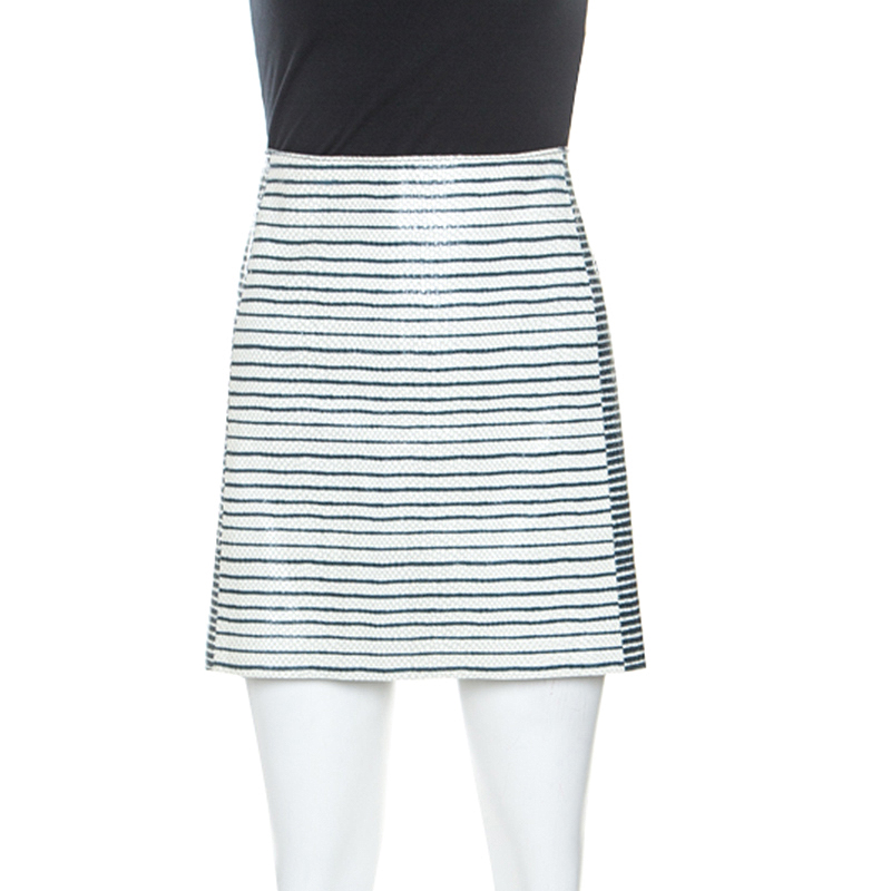 Tory Burch Bicolor Striped Leather Sorrel Skirt M