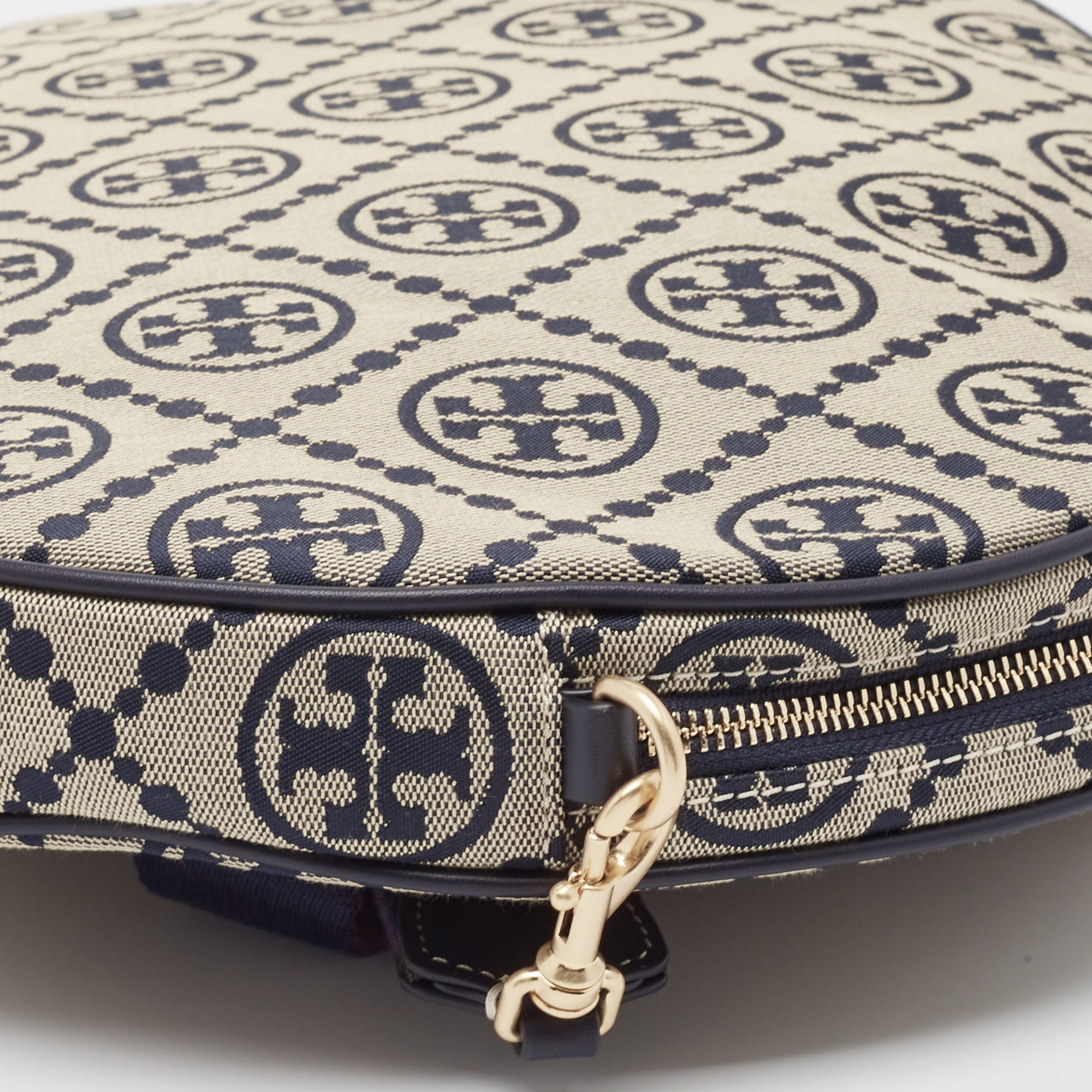 Tory Burch Navy Blue T Monogram Jacquard Canvas Tennis Bag