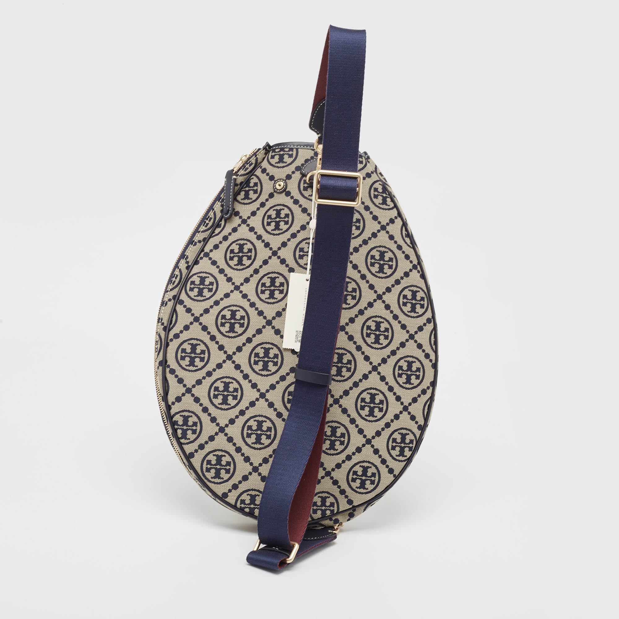 Tory Burch Navy Blue T Monogram Jacquard Canvas Tennis Bag