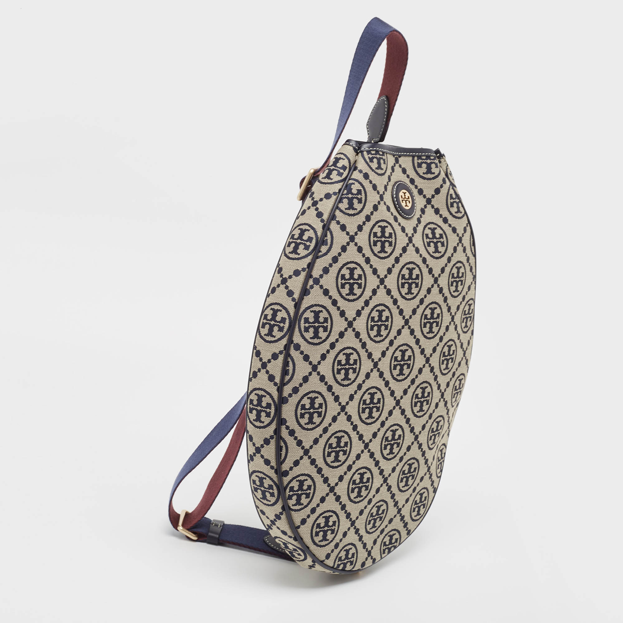 Tory Burch Navy Blue T Monogram Jacquard Canvas Tennis Bag