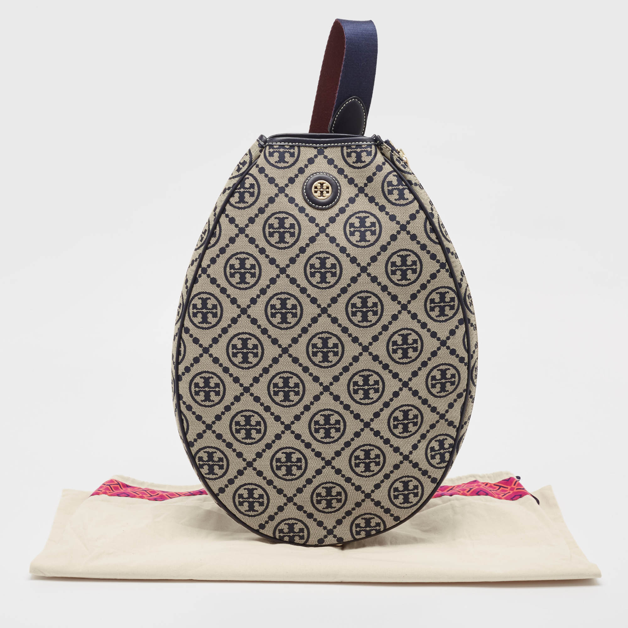 Tory Burch Navy Blue T Monogram Jacquard Canvas Tennis Bag