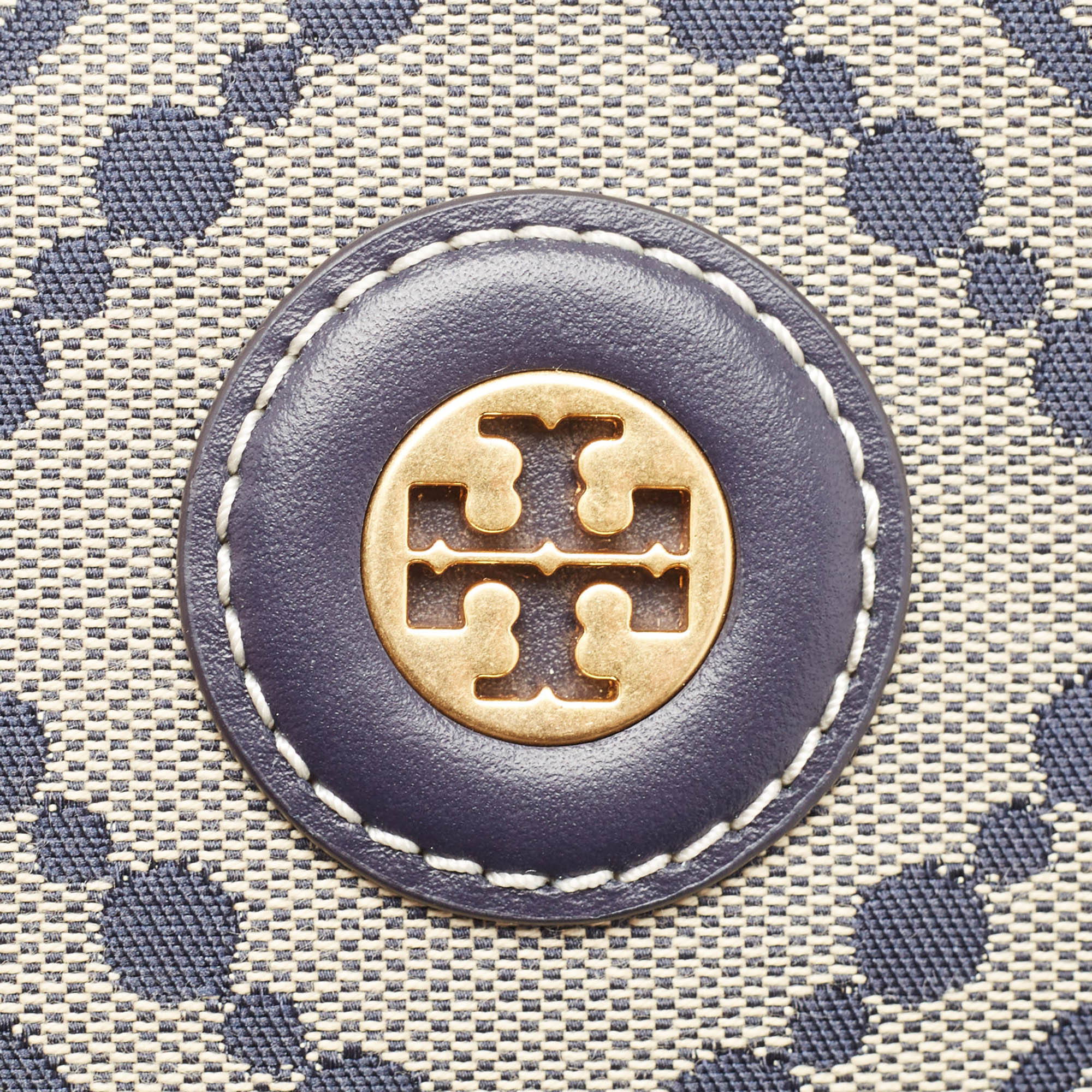 Tory Burch Navy Blue T Monogram Jacquard Canvas Tennis Bag