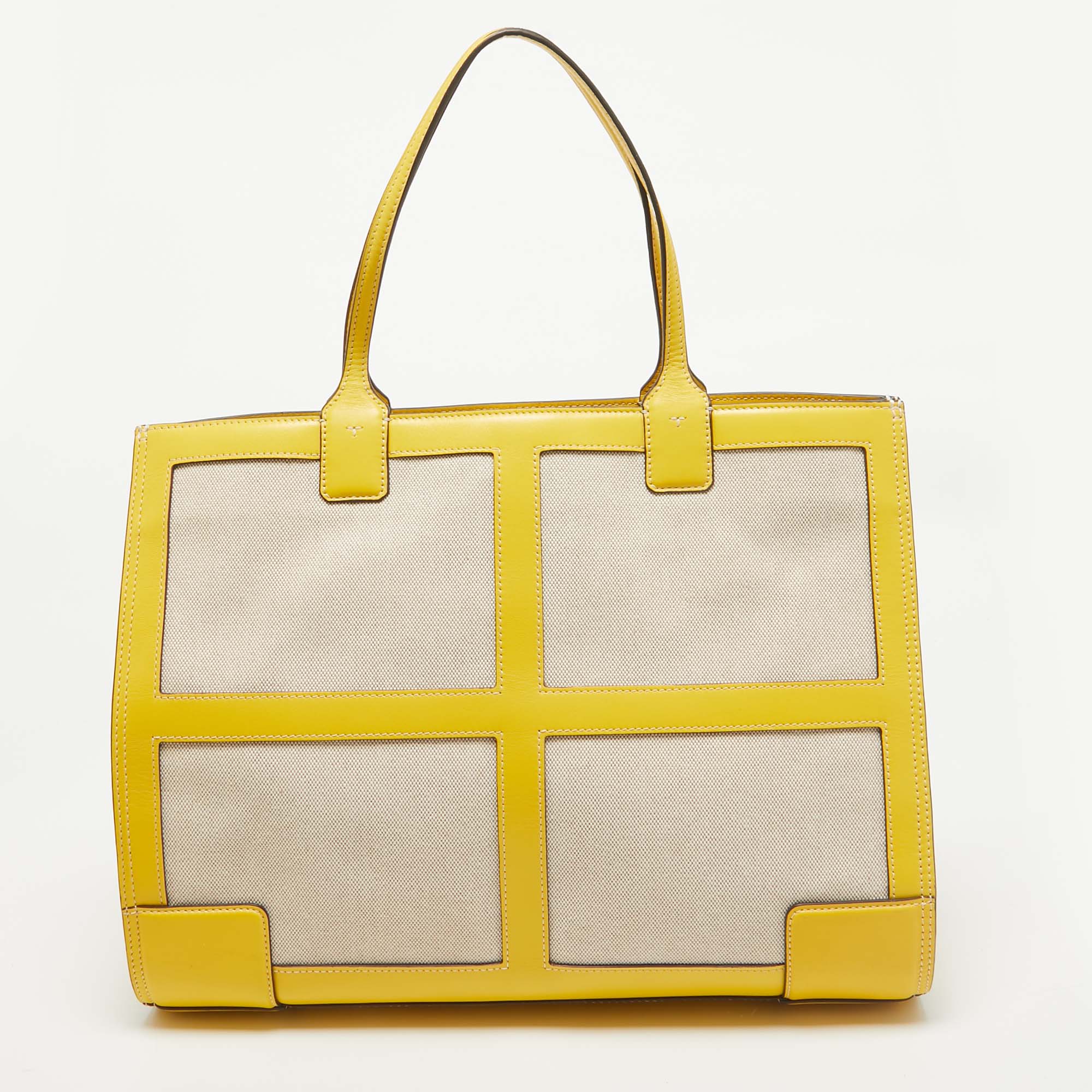 Tory Burch Yellow/Natural Canvas And Leather Large Ella Tote