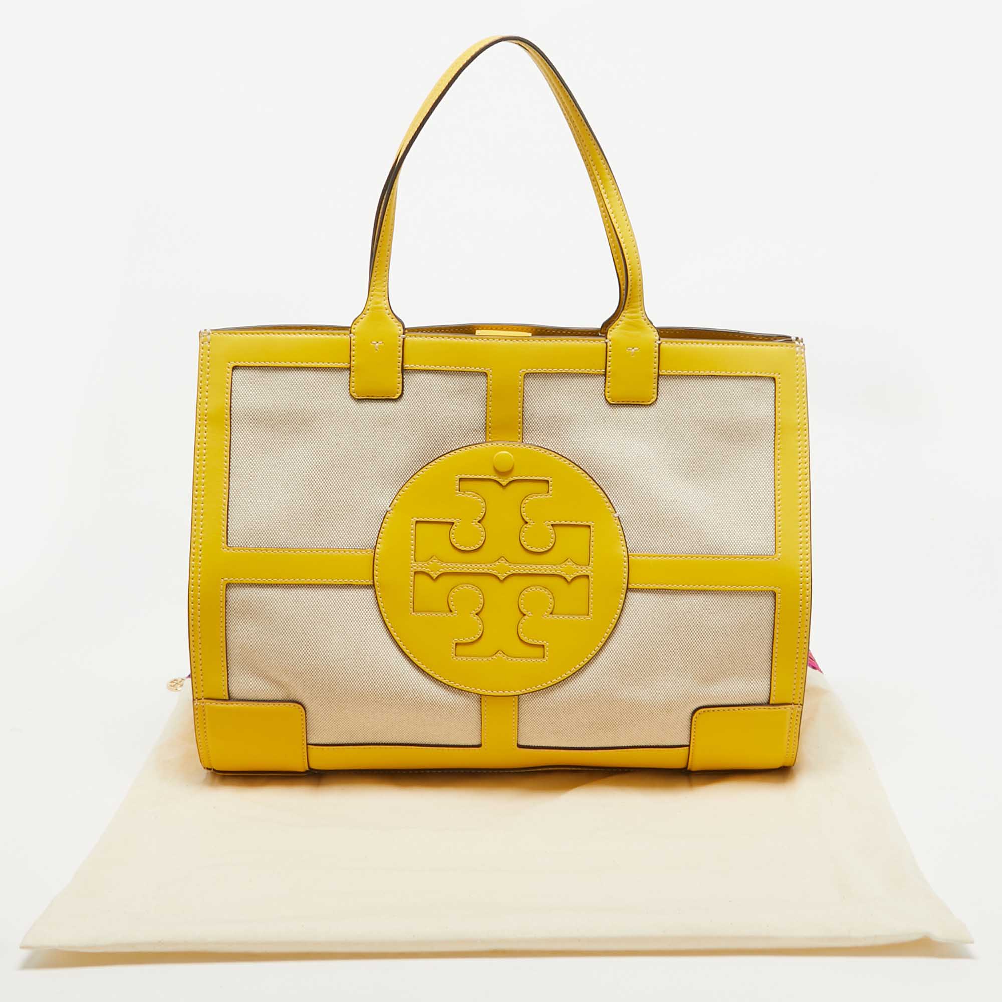 Tory Burch Yellow/Natural Canvas And Leather Large Ella Tote