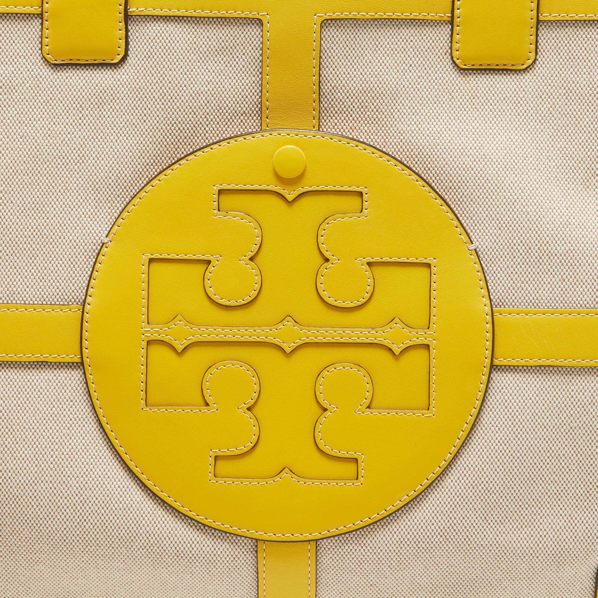 Tory Burch Yellow/Natural Canvas And Leather Large Ella Tote