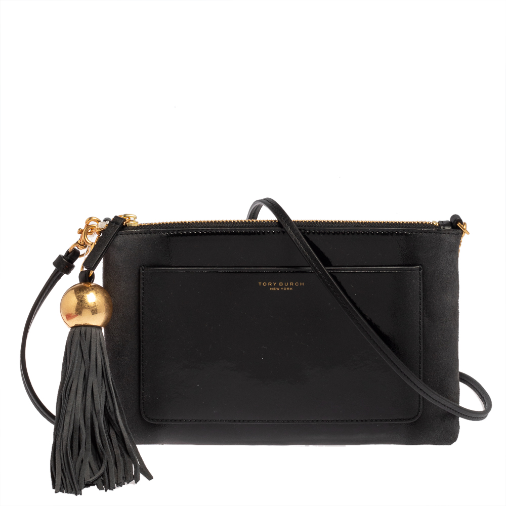 Tory Burch Ombre Patent Leather and Suede Zip Tassel Crossbody Bag