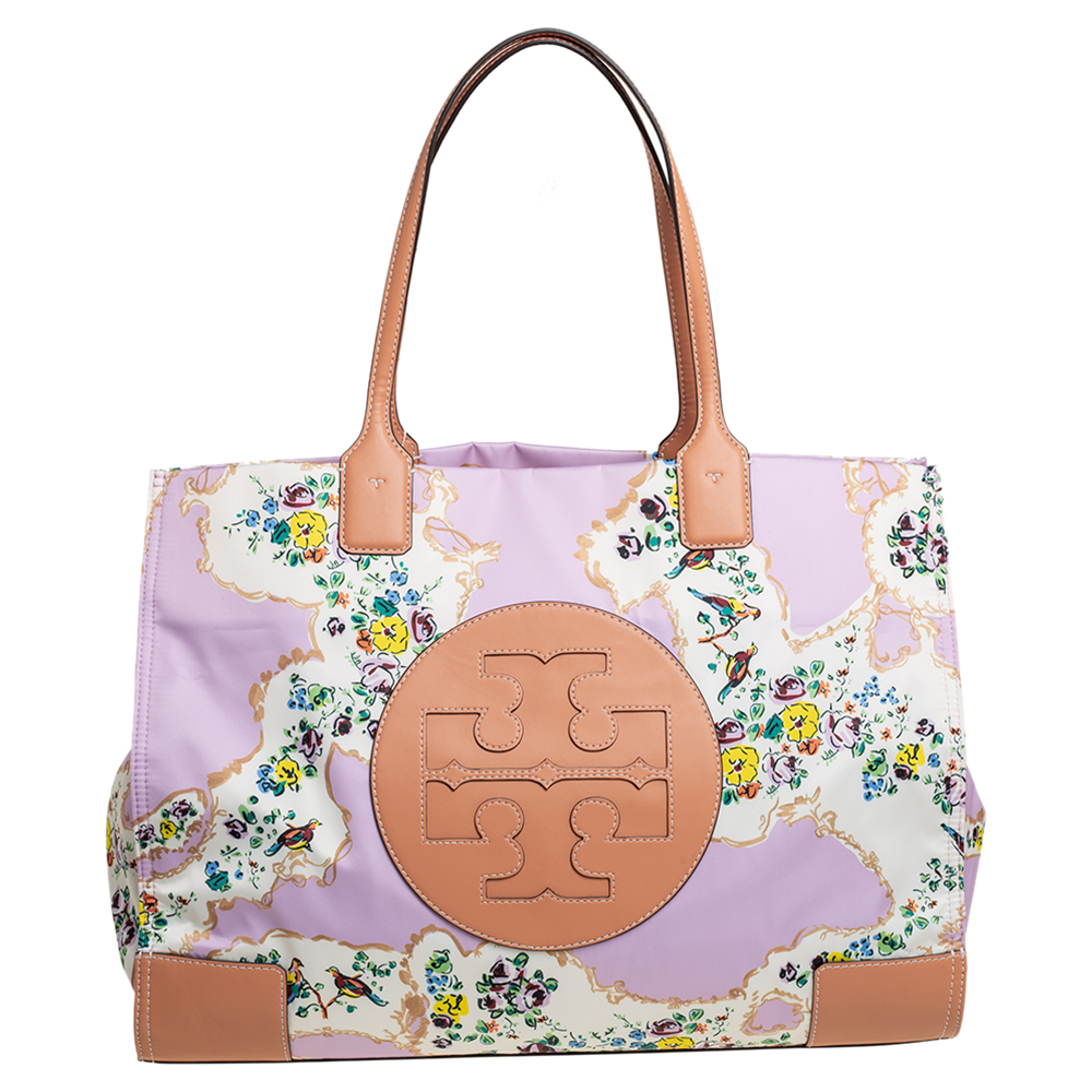 Tory Burch Pink Floral Print Nylon and Leather Ella Tote