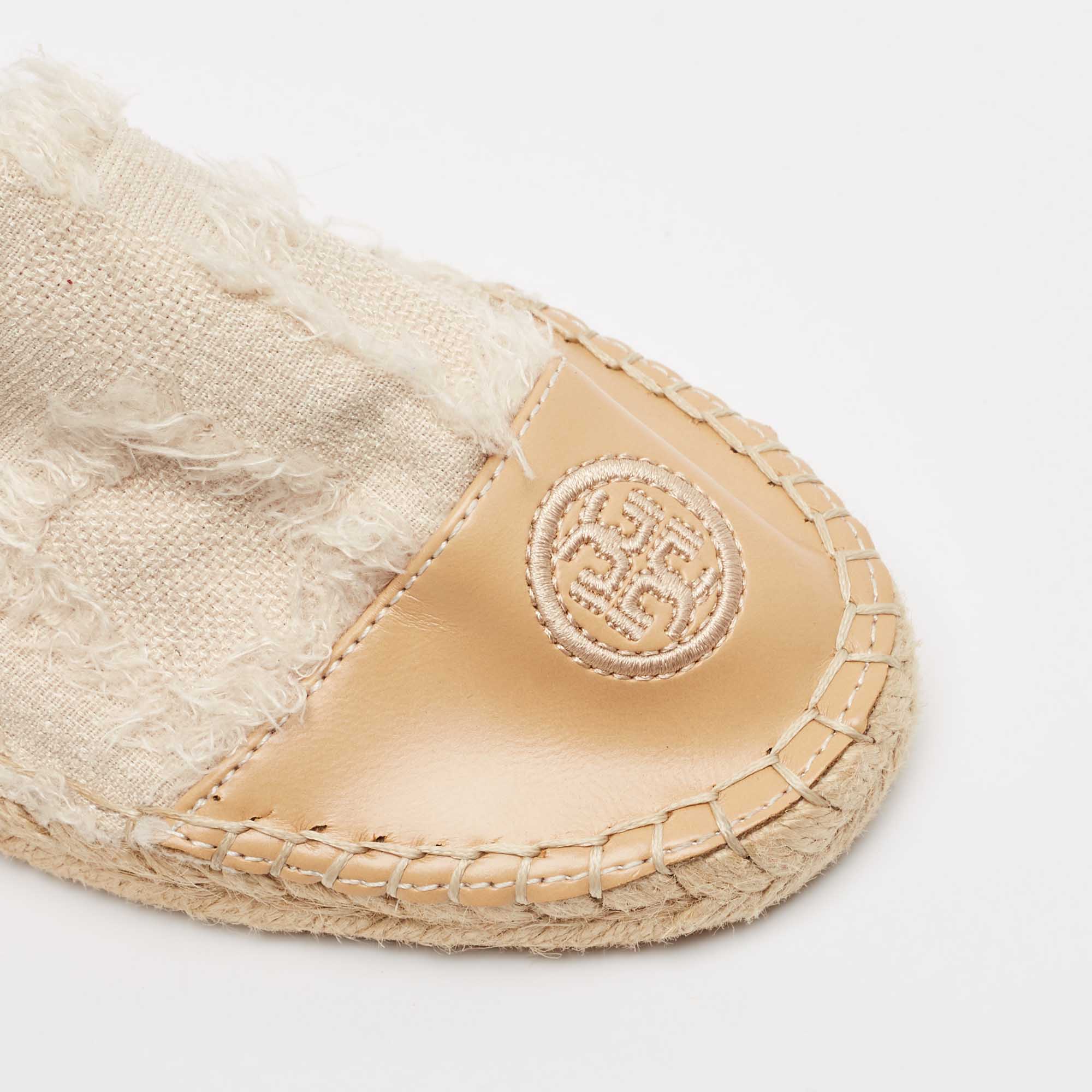 Tory Burch Two Tone Fabric And Leather Espadrille Flats Size 39.5