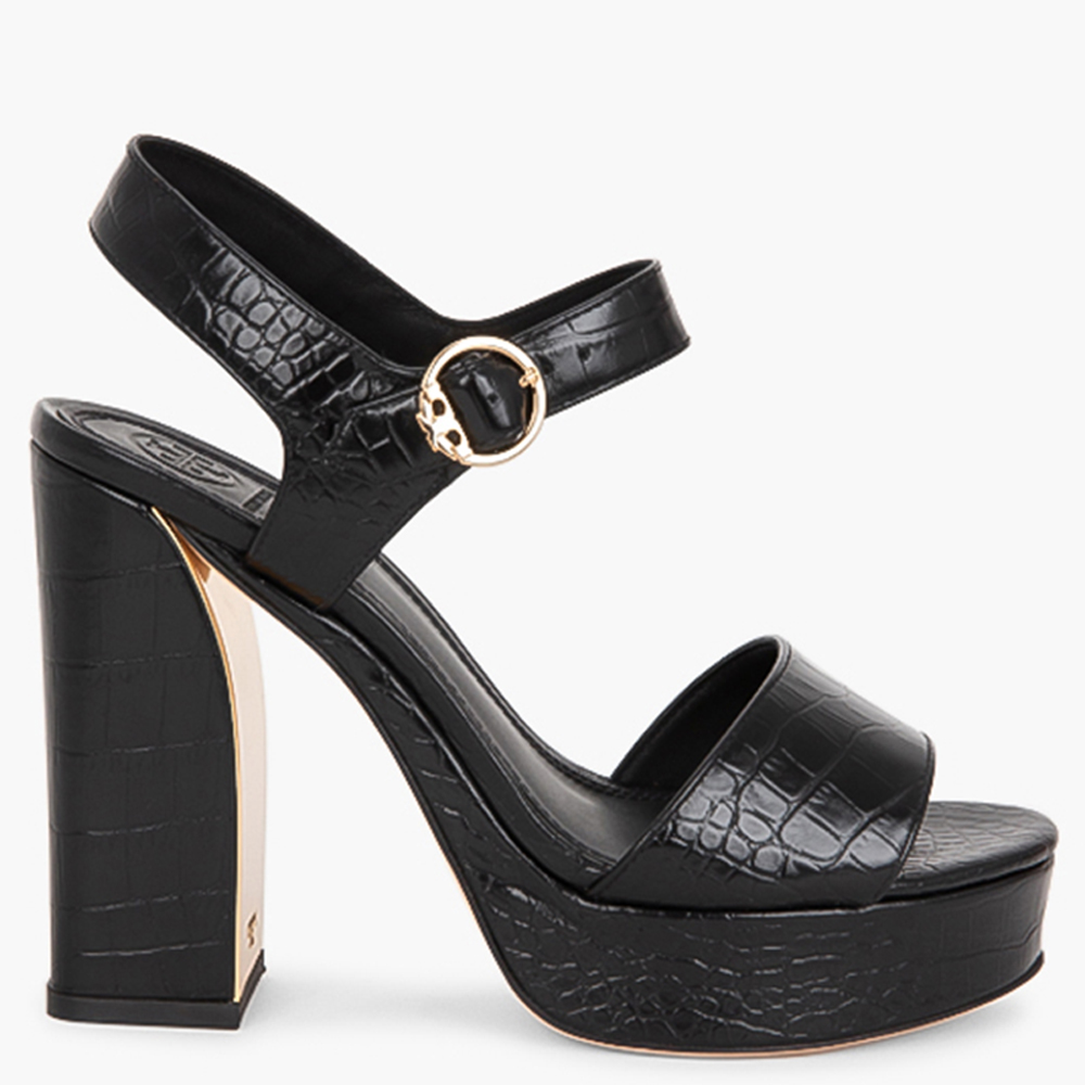 Tory Burch Black Leather Martine Platform Sandals Size EU 38.5