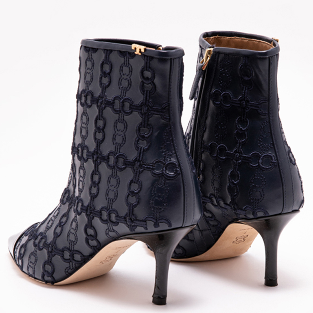 

Tory Burch Black Leather Penelope Embroidered Link Boots Size EU  (Available for UAE Customers only