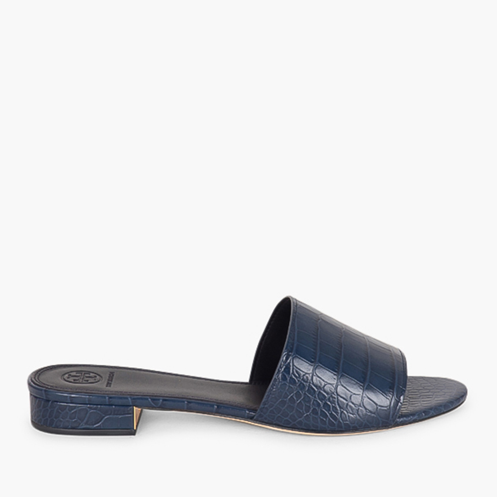 Tory Burch Blue Leather Martine Slide-C Sandals Size EU 36