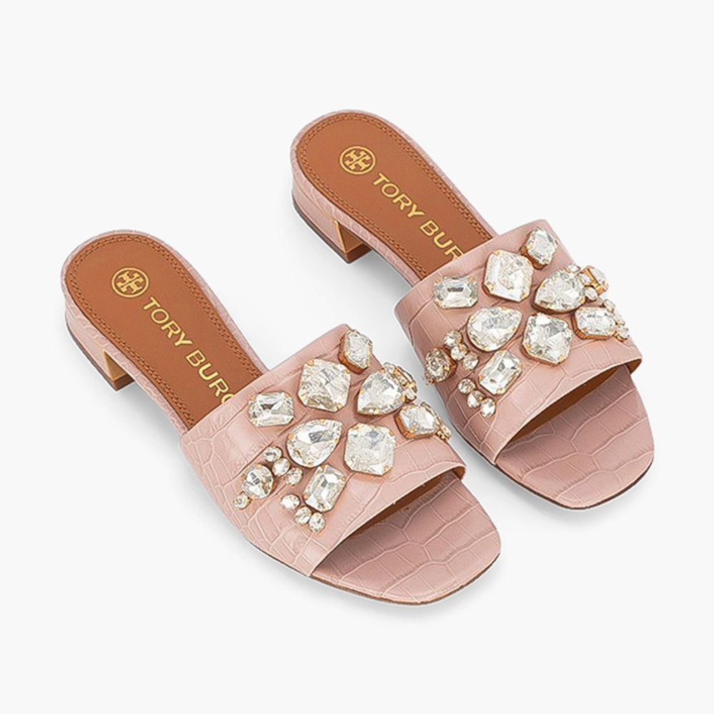 

Tory Burch Pink Embossed Leather Martine Mules Size EU