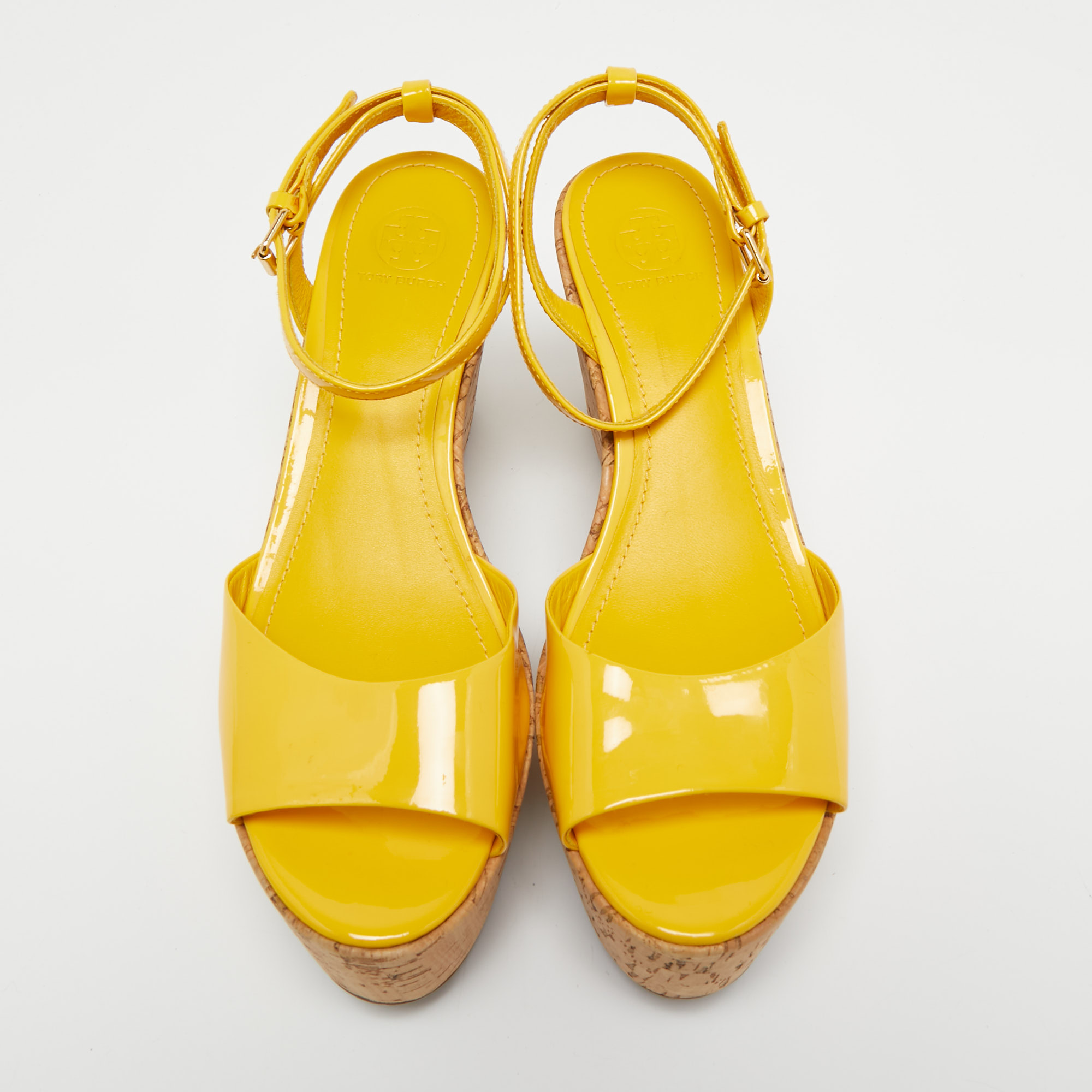 Tory Burch Yellow Patent Leather Dahlia Ankle Strap Sandals Size 39