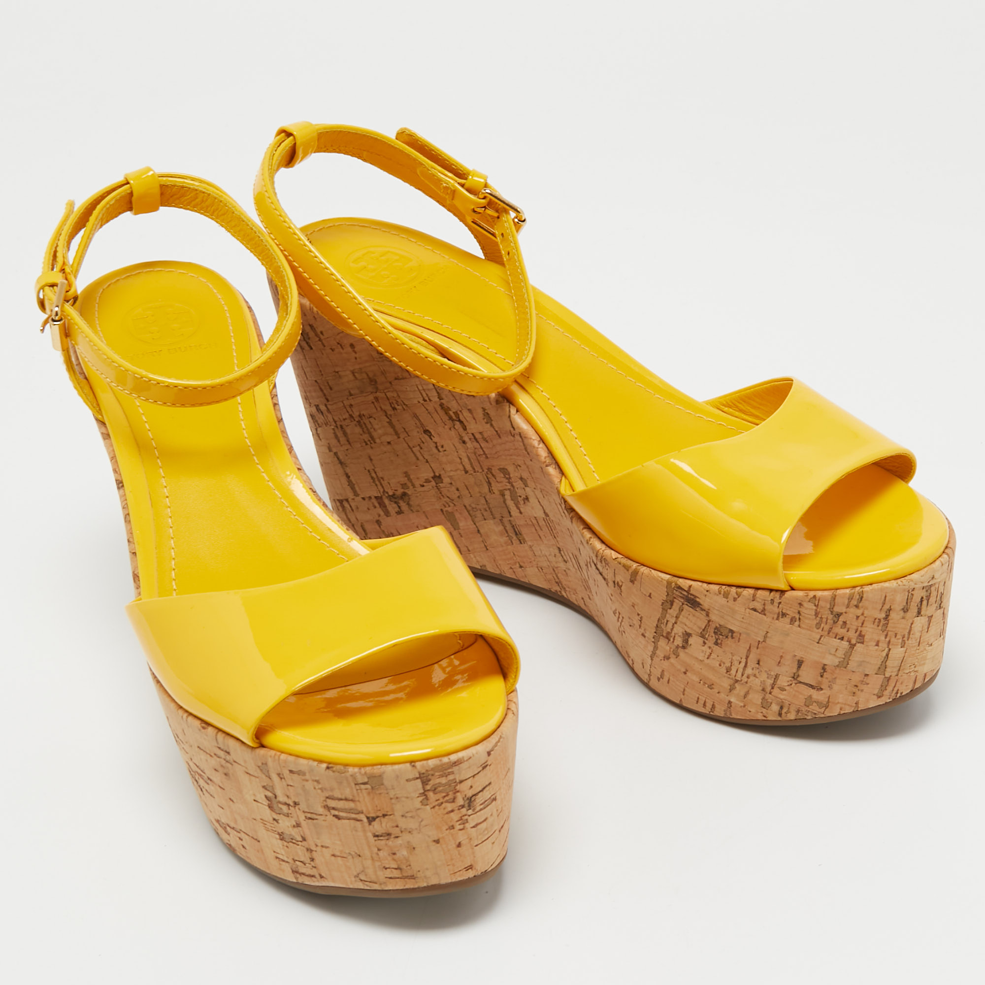 Tory Burch Yellow Patent Leather Dahlia Ankle Strap Sandals Size 39