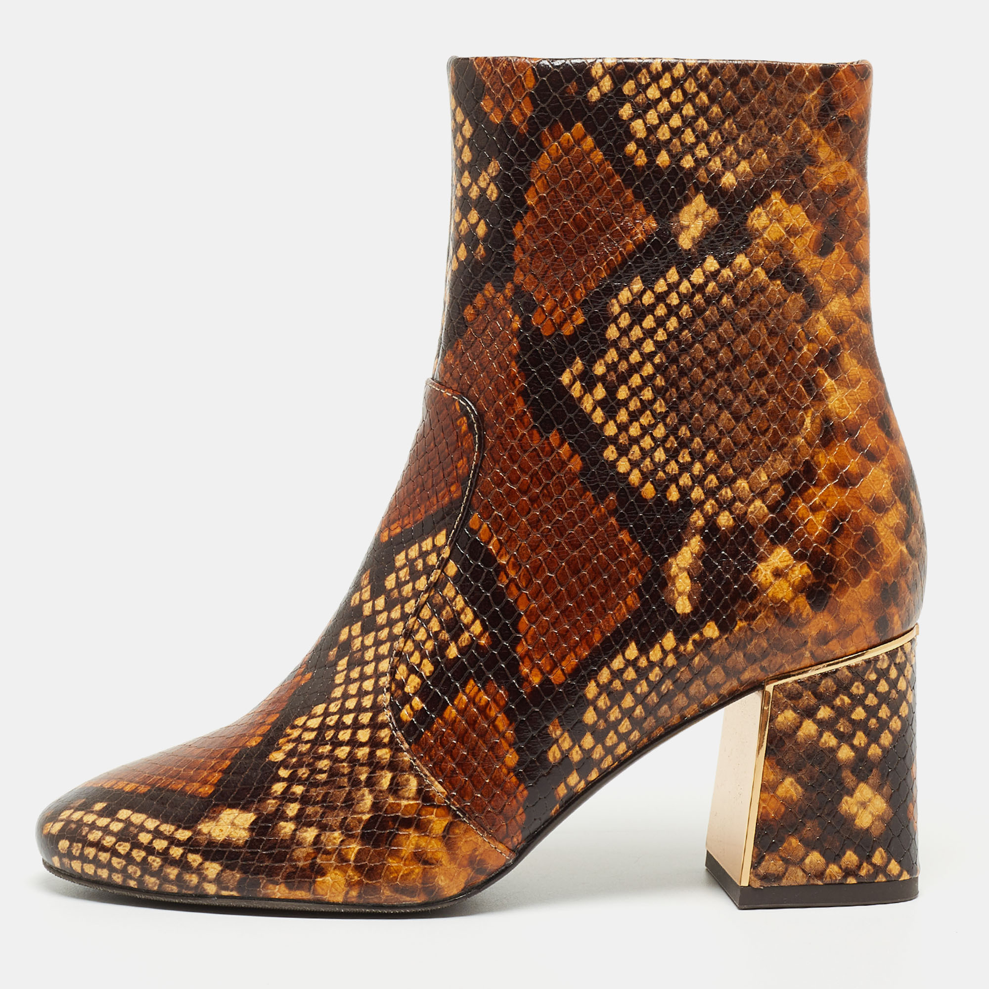 Tory Burch Brown Python Embossed Leather Ankle Boots Size 36.5