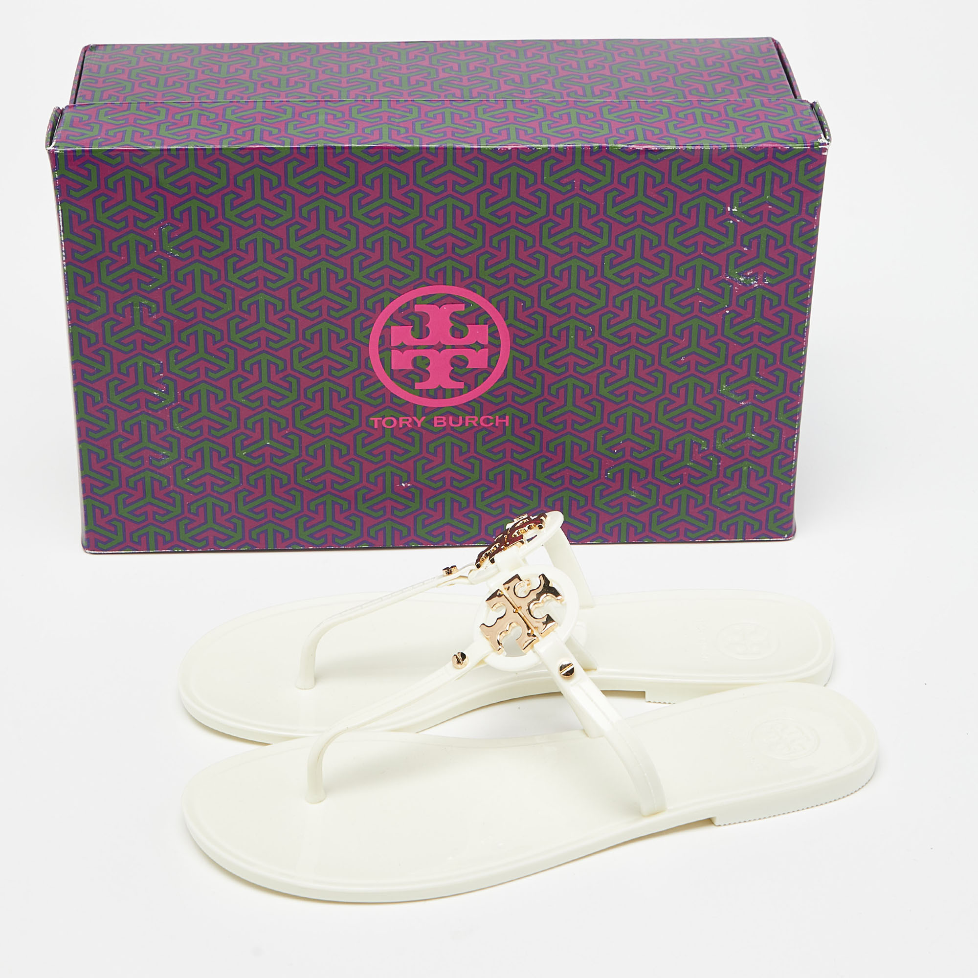 Tory Burch Off White Rubber Mini Miller Thong Flats Size 39.5