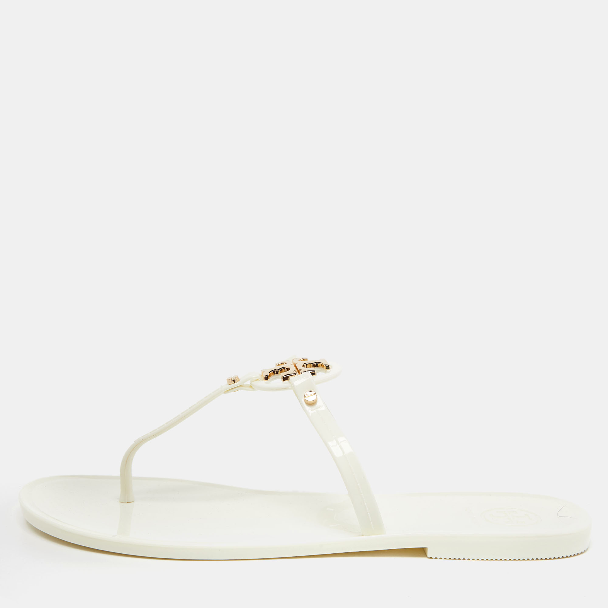 Tory Burch Off White Rubber Mini Miller Thong Flats Size 39.5