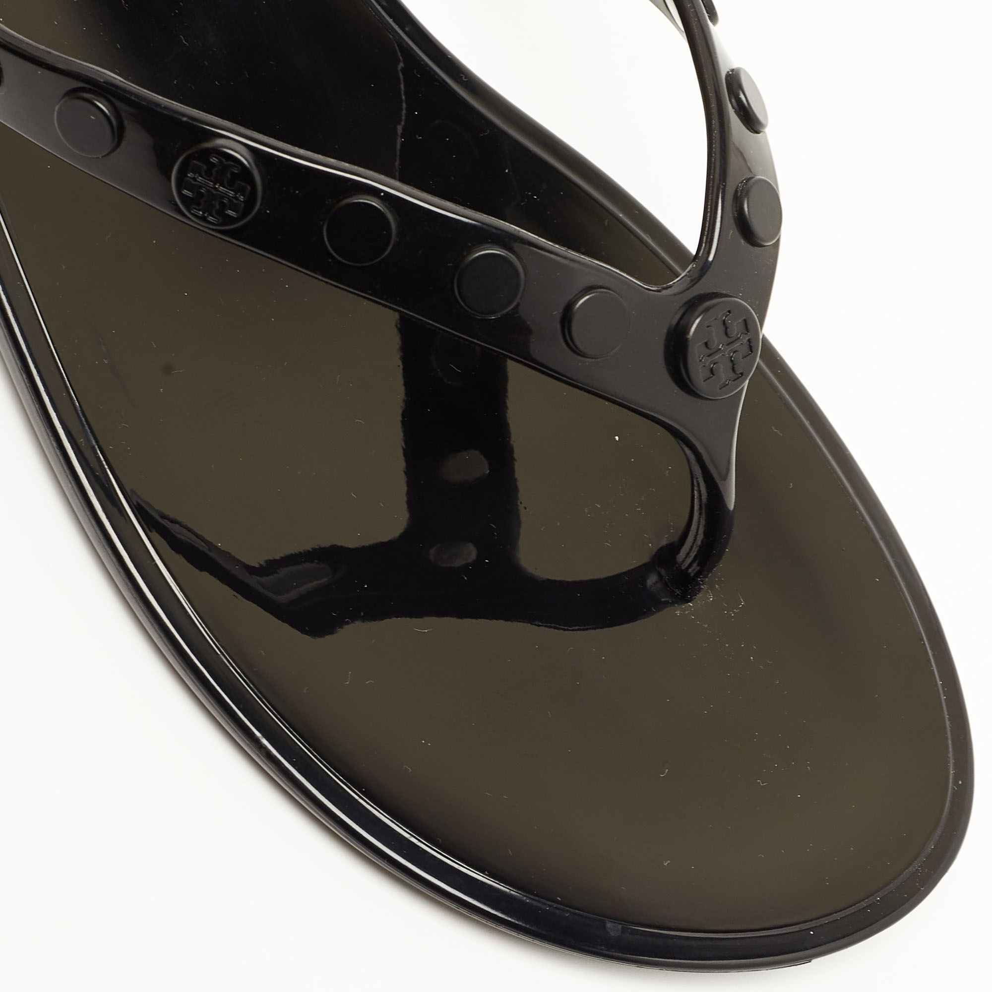 Tory Burch Black Rubber Studded Thong Flats Size 38.5