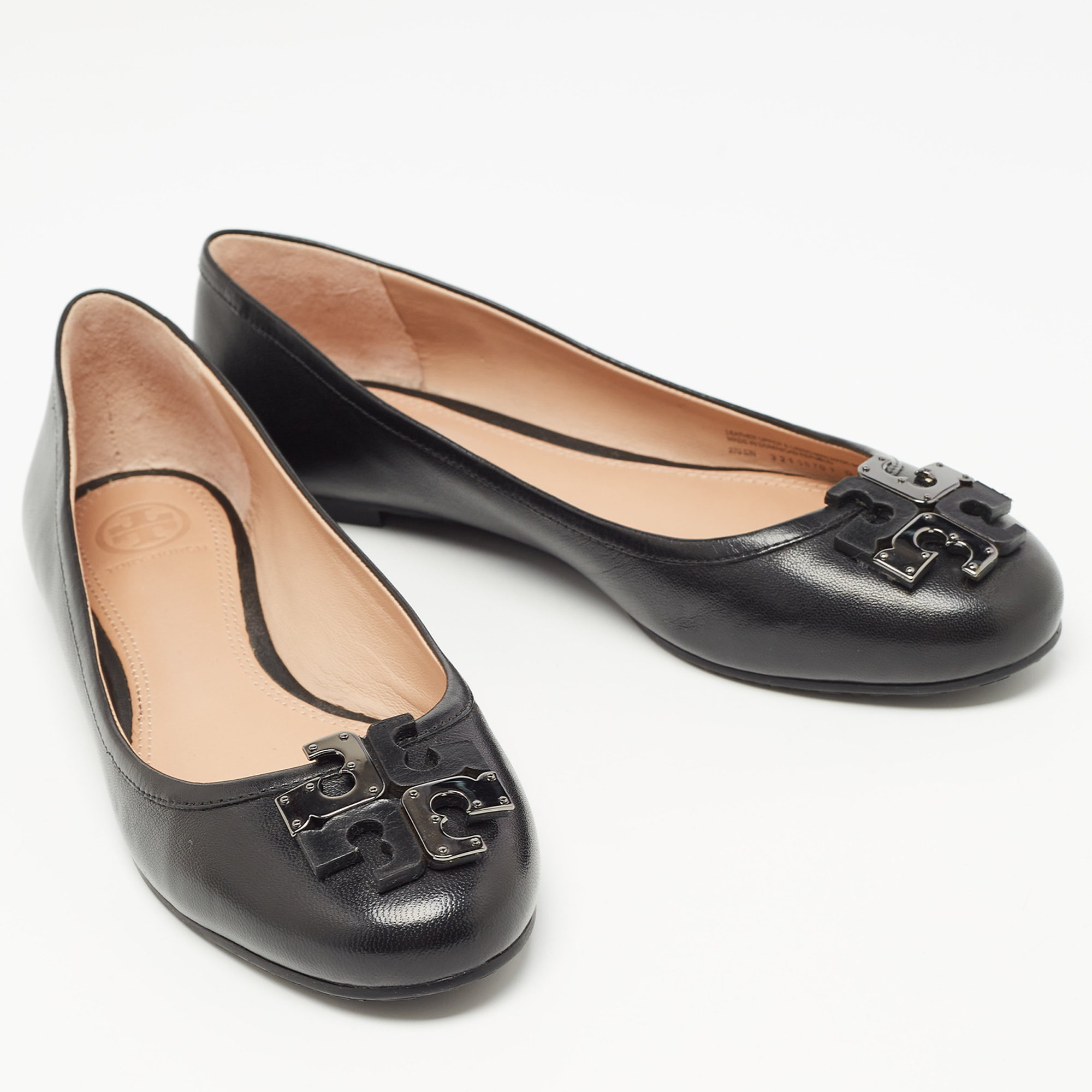 Tory Burch Black Leather Lowell Ballet Flats Size 38.5