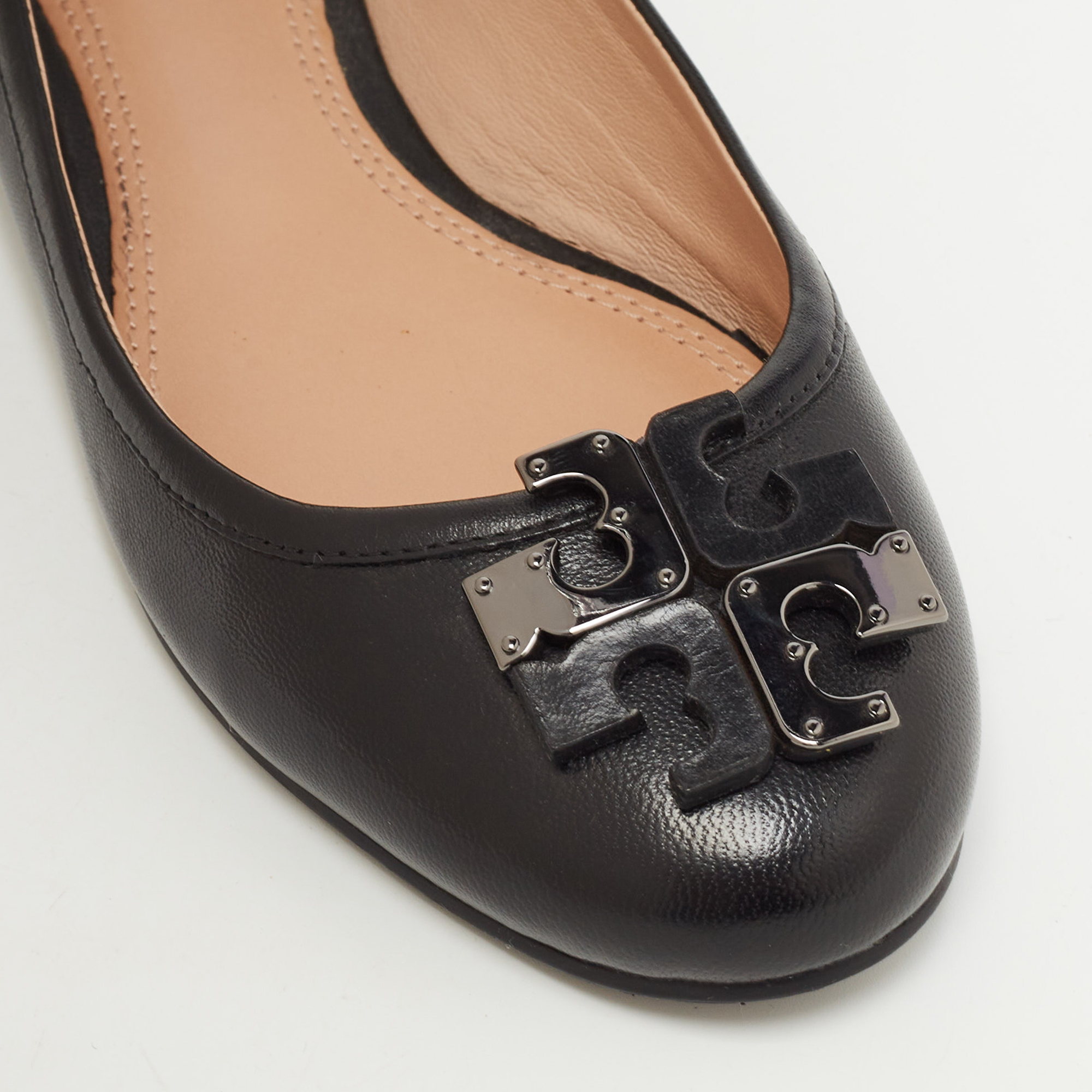 Tory Burch Black Leather Lowell Ballet Flats Size 38.5